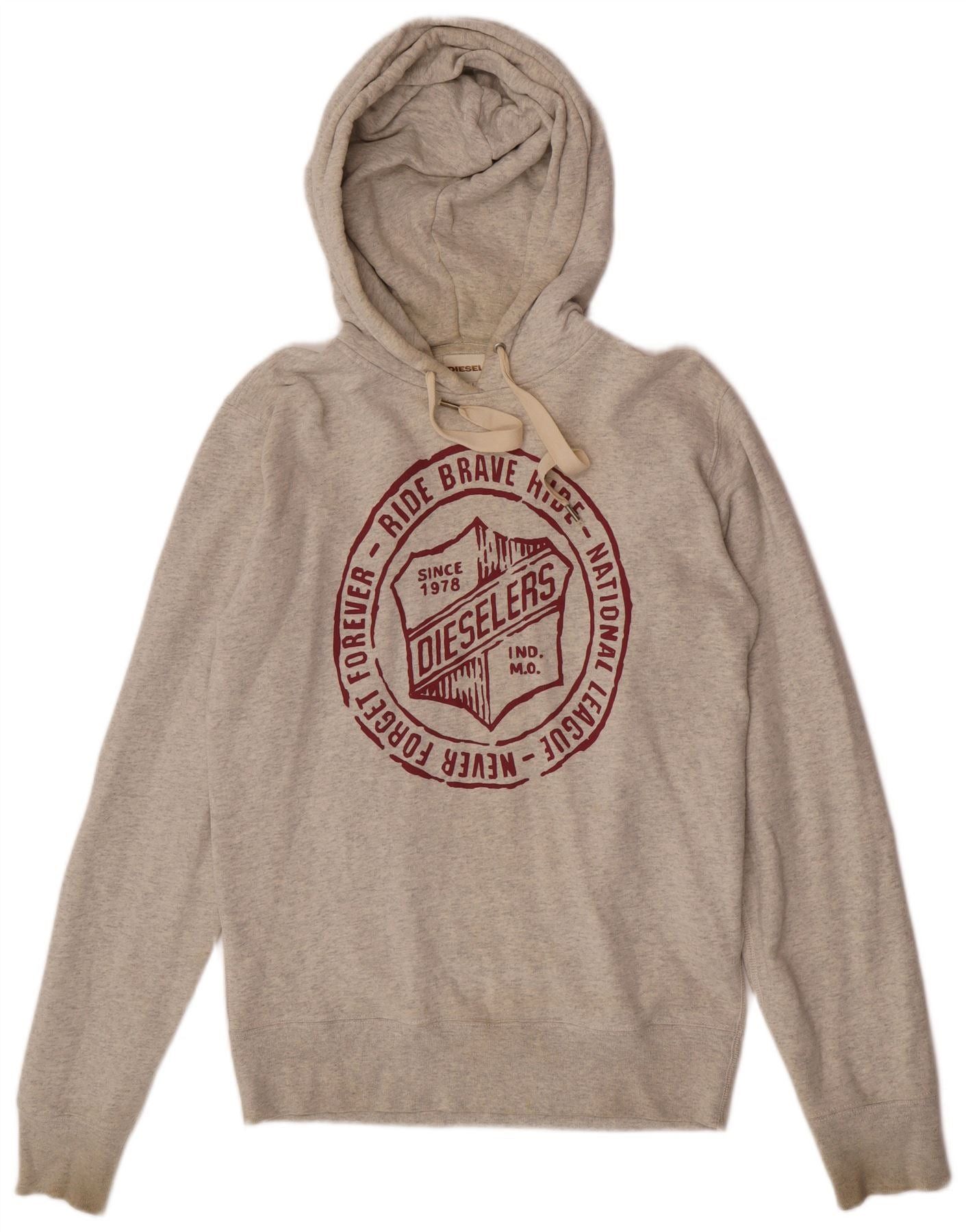 Diesel Mens Graphic Hoodie Jumper Large Grey Flecked Cotton Size US XL / EU 56 / 4 - 1 Thumbnail