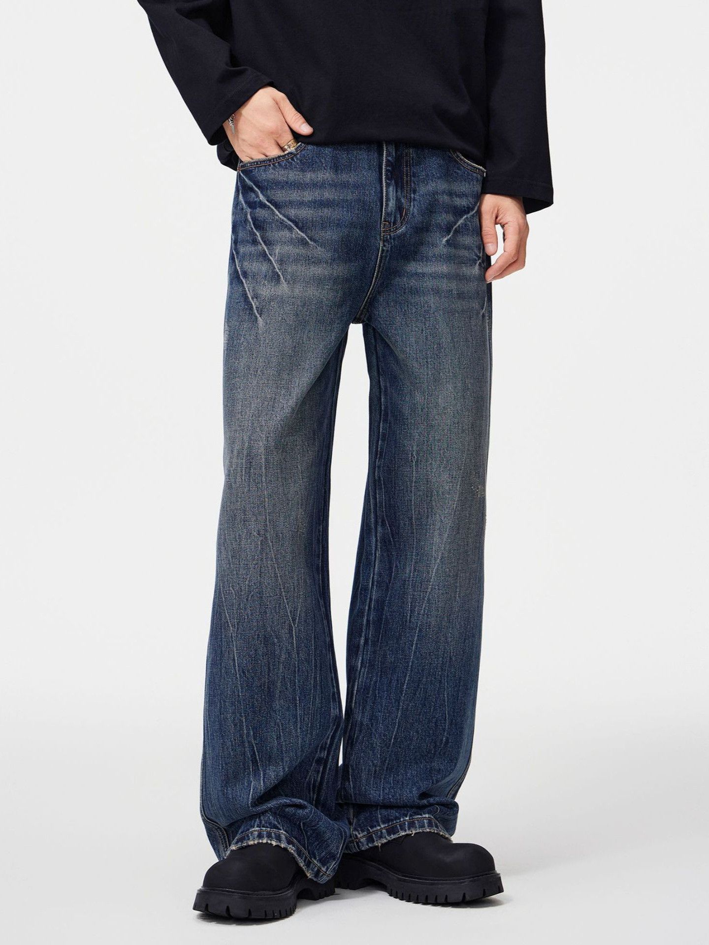 Vintage Blue washed lightning loose straight flared wide-leg jeans Size US 32 / EU 48 - 1 Thumbnail