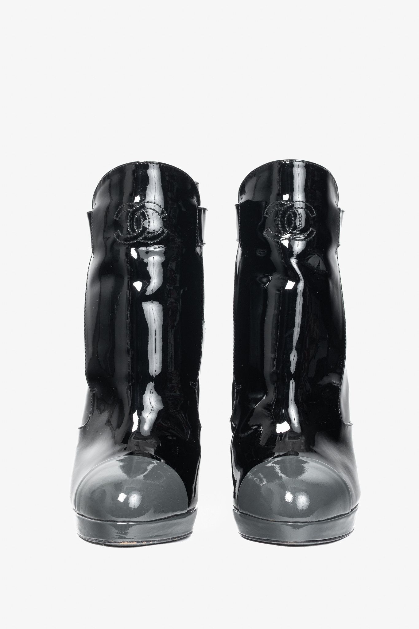 Chanel Chanel Black Patent Leather Cap-Toe Platform Booties Size US 9.5 / IT 39.5 - 2 Thumbnail