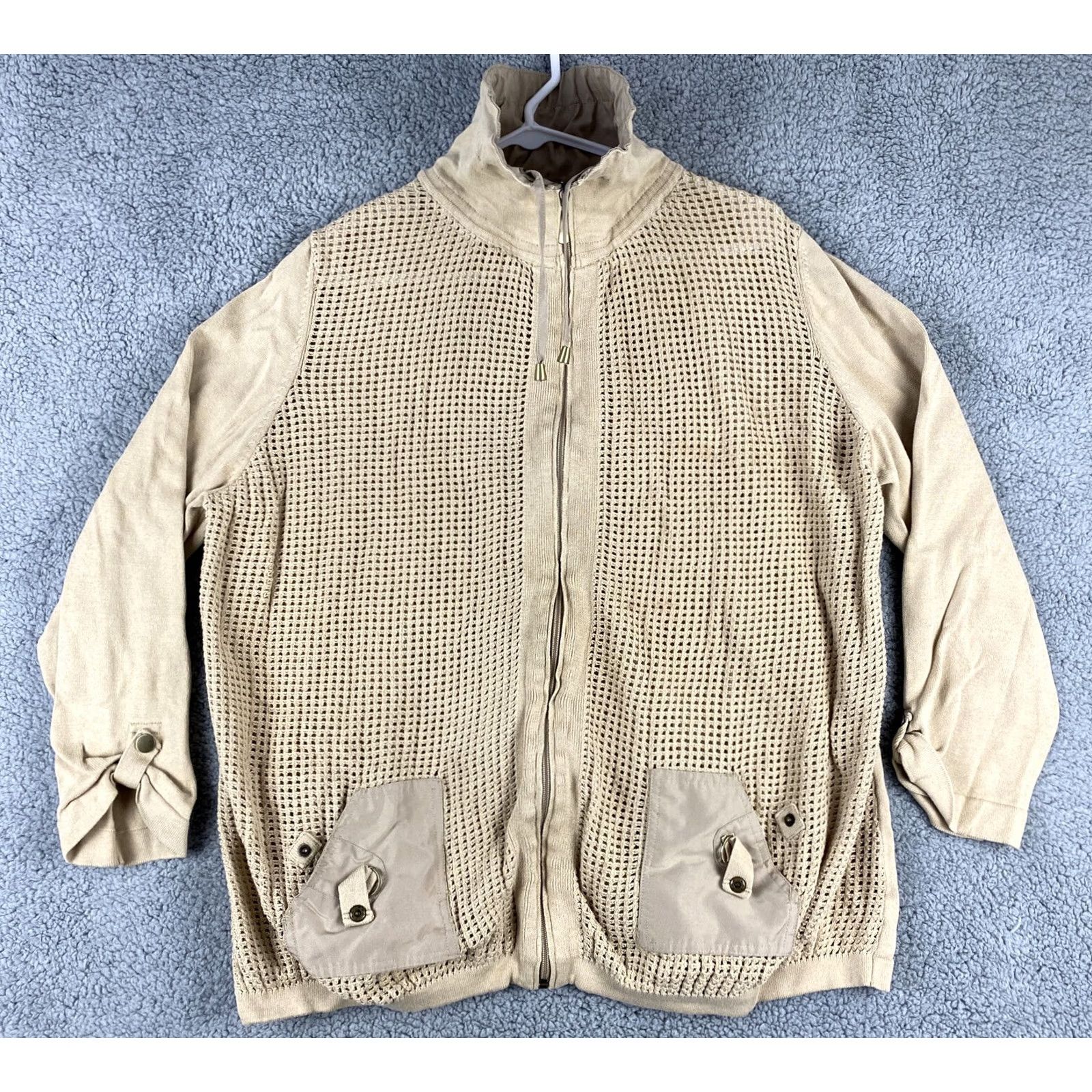 Vintage VINTAGE Allison Daley Sweater Cardigan Women’s XL Tan Cable-Knit Long-Sleeve Full Zip Mens Womens Size XL / US 12-14 / IT 48-50 - 2 Thumbnail
