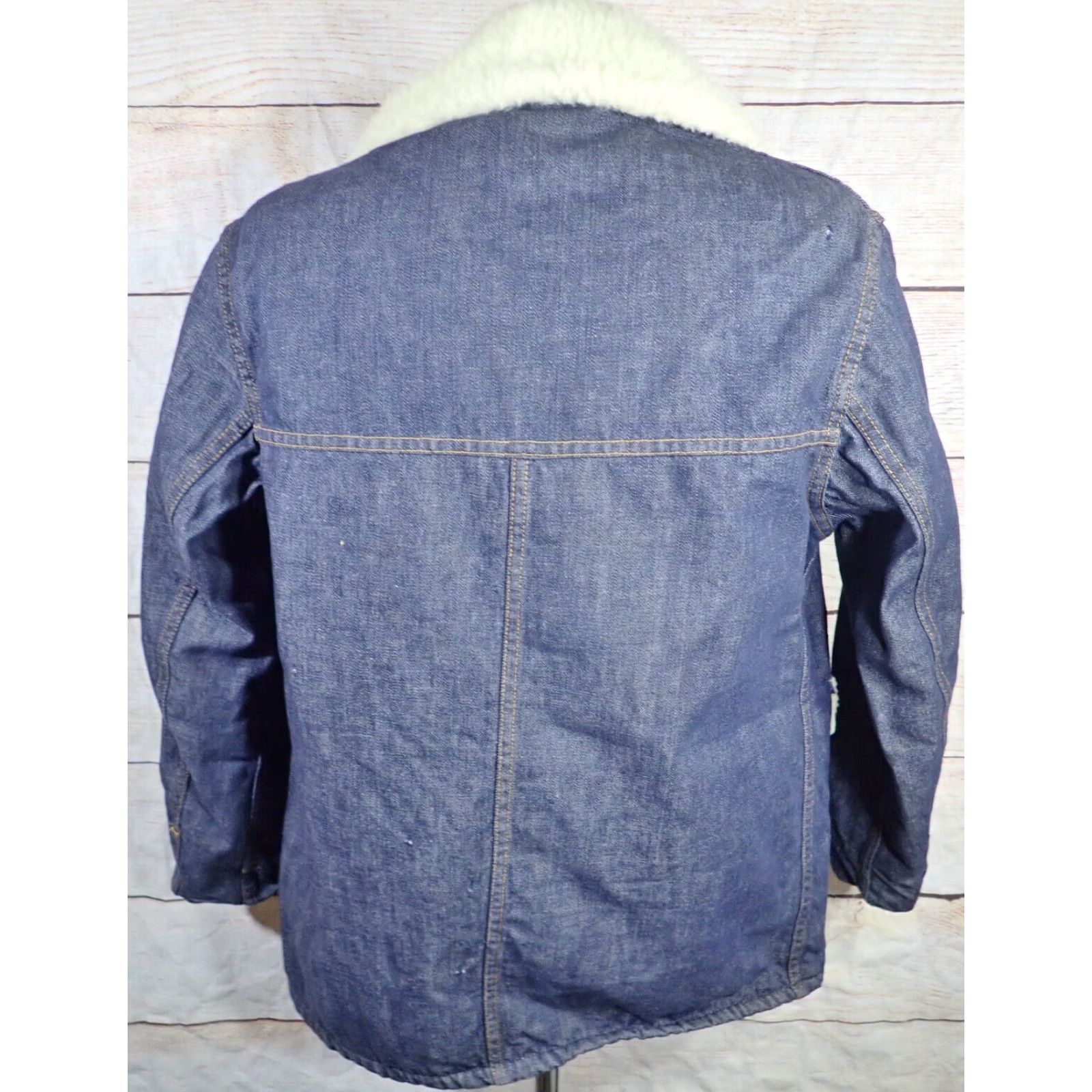 Sears VINTAGE ROEBUCK'S SEARS Denim Indigo 70s Coat Sherpa Lined Jacket Mens 38R 45" Chest 30" Length 23.5" Arm 18" Shoulder CHORE STYLE USA Mens Boys? Size US XXS / EU 40 - 4 Thumbnail
