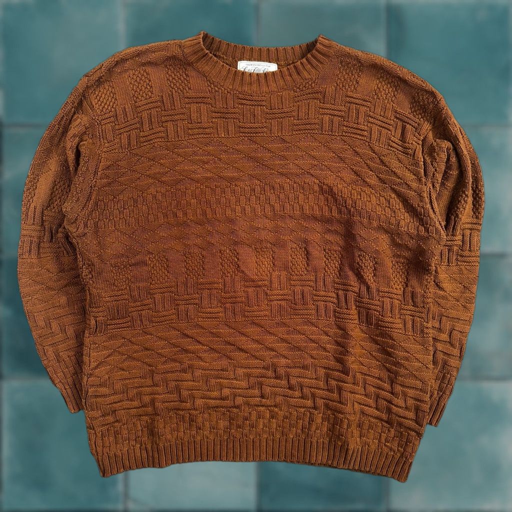 Saks Fifth Avenue VINTAGE Saks Fifth Avenue Cotton Sweater Pullover Mock Neck Mens M Brown Long Sleeve Classic Size US M / EU 48-50 / 2 - 1 Thumbnail