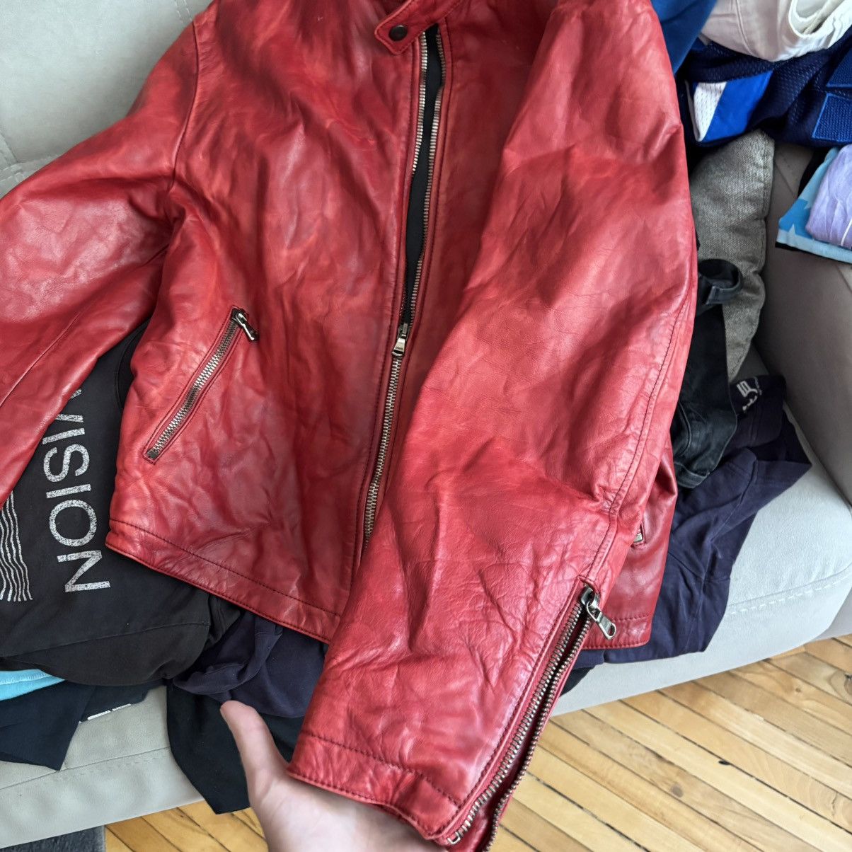Vintage Vintage 1973 Italy Moto Real Red Leather Jacket Lampo Zip Size US M / EU 48-50 / 2 - 9 Thumbnail