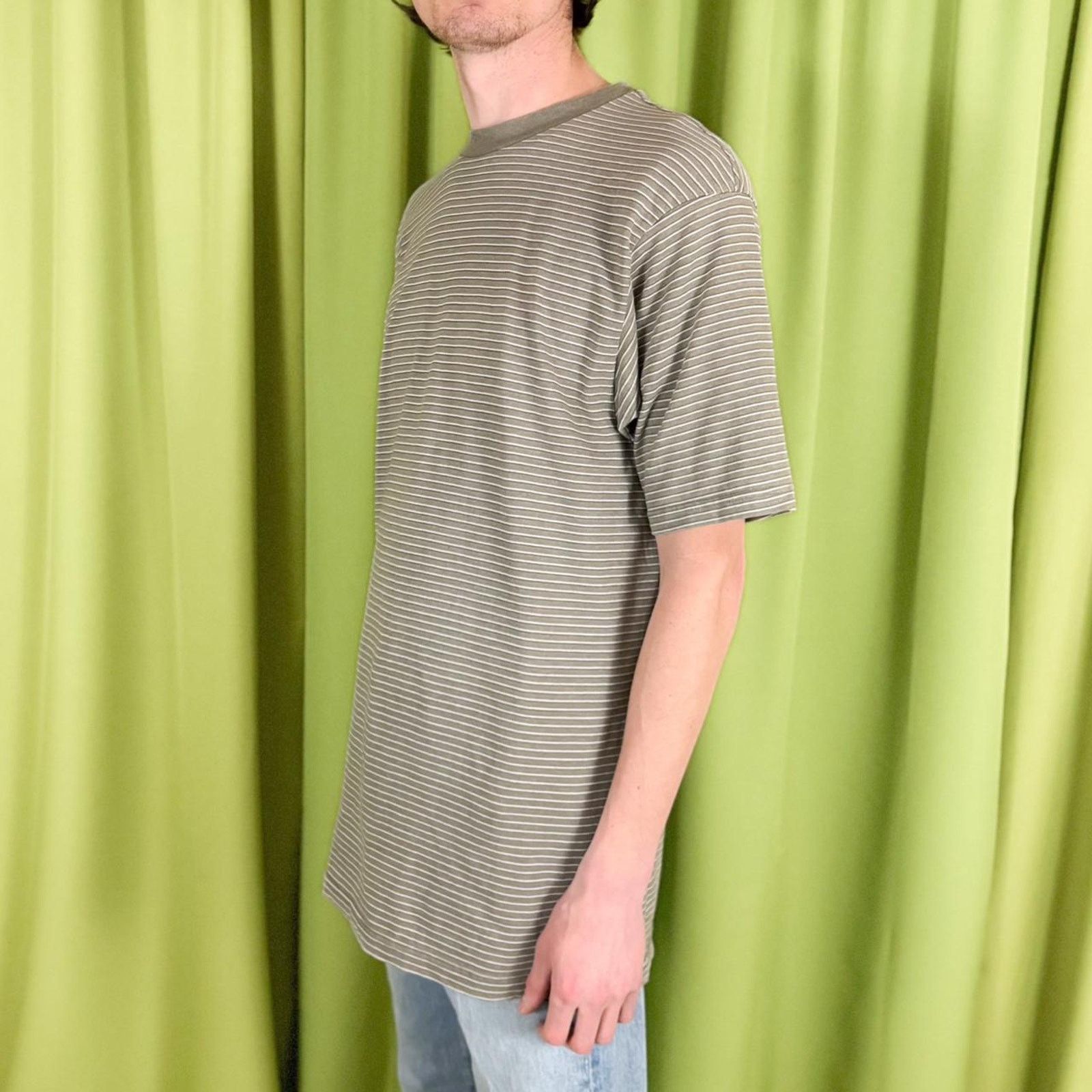 Puritan 90s Vintage Beige-Grey White Striped Short Sleeve T-Shirt Size US M / EU 48-50 / 2 - 3 Thumbnail