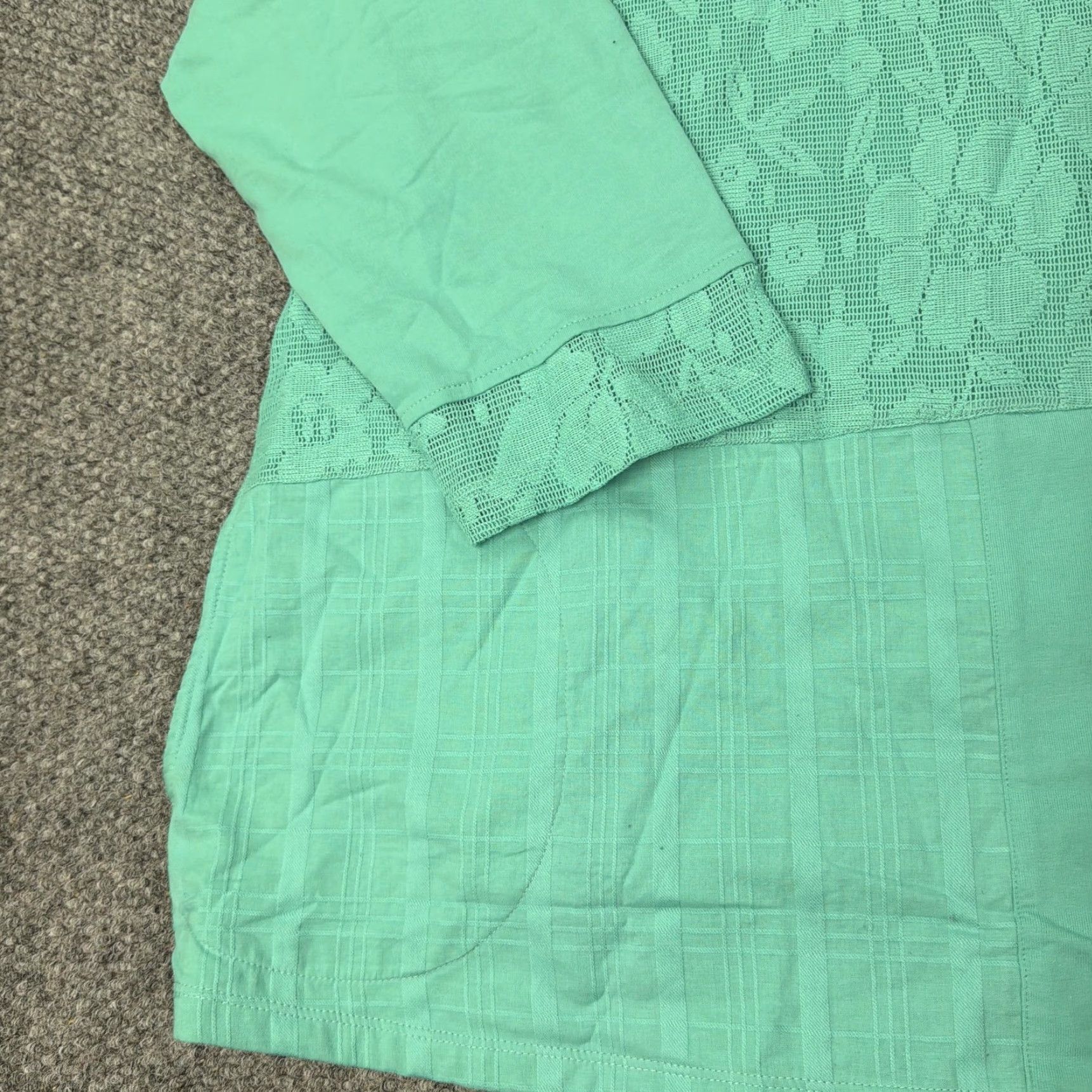 Vintage LOGO Lori Goldstein Life Shirt Womens 5X Green Lace Tunic Mixed Media Top Blouse Floral Sleeve Long Scoop Neck Plus Size Womens Size XXL / US 16-18 / IT 52-54 - 4 Thumbnail