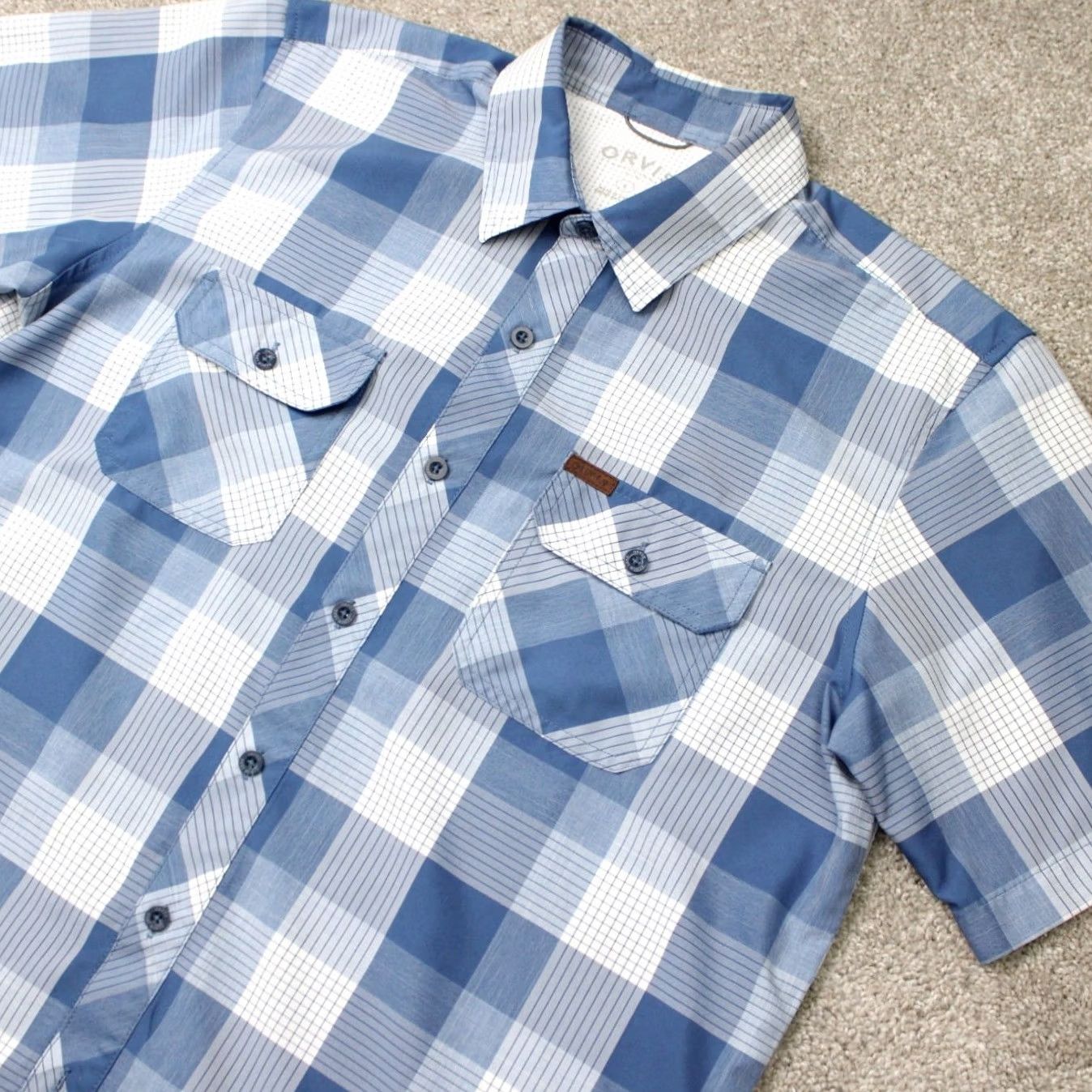 Orvis Orvis Shirt Mens Large Blue Plaid Three Forks Knit Short Sleeve Button Hiking Size US L / EU 52-54 / 3 - 3 Thumbnail