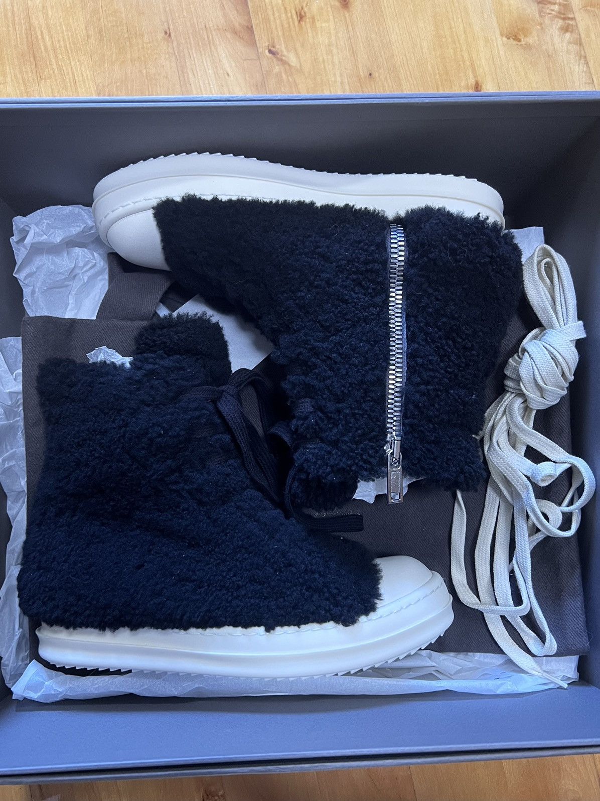Rick Owens Rick owens mainline shearling ramones high top sneakers Size US 7 / IT 37 - 1 Thumbnail