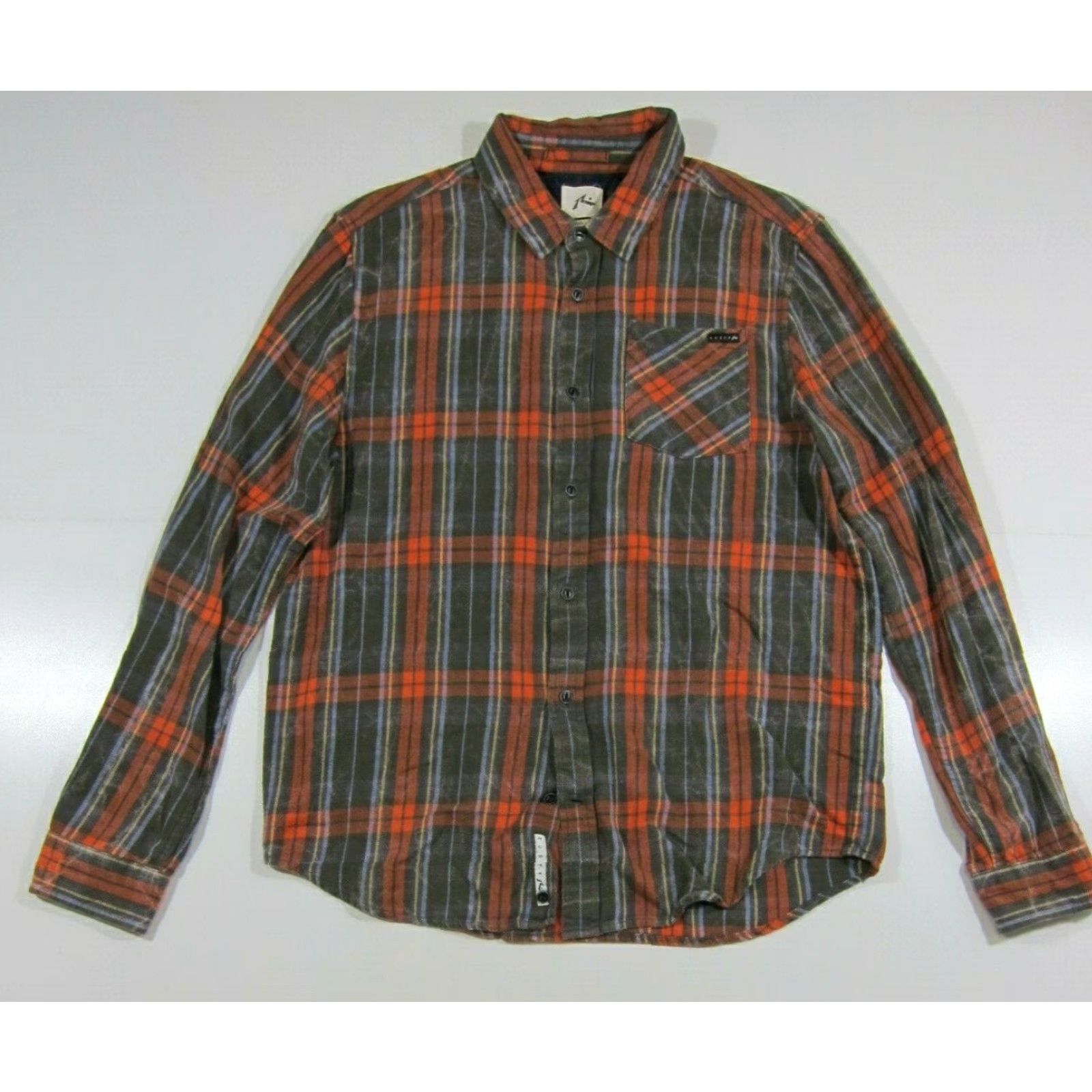 Rusty Rusty Shirt Button-Down Plaid Long Sleeve 100% Cotton Men M Green Orange Blue Collection Pocket Size US M / EU 48-50 / 2 - 5 Thumbnail