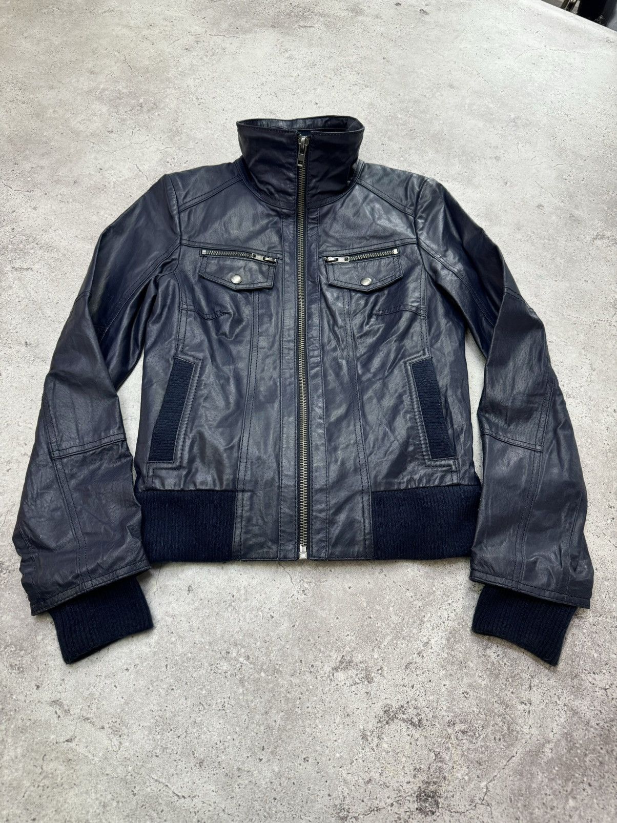 Le Grande Bleu (L.G.B.) Vintage Stone Real Leather Jacket Size US M / EU 48-50 / 2 - 1 Thumbnail