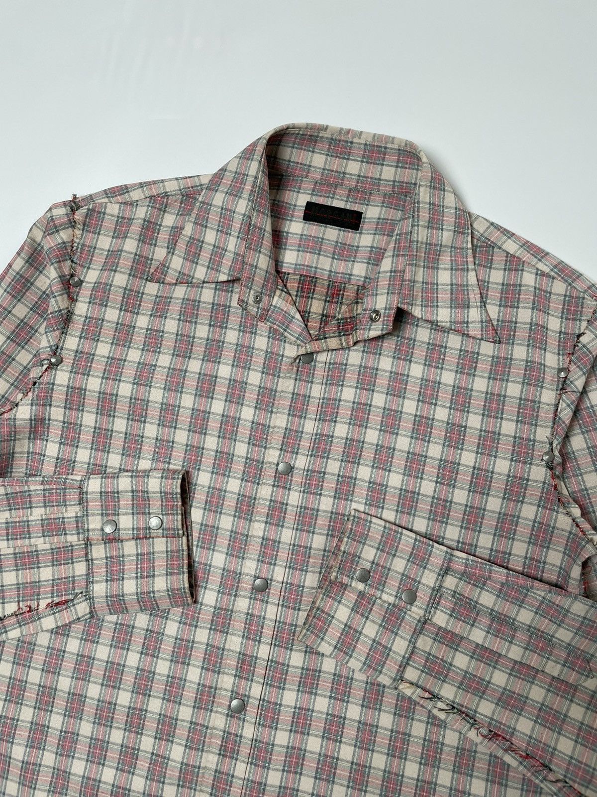 Japanese Brand Morgan Homme Studded Distressed Plaid Flannel Shirt Size US L / EU 52-54 / 3 - 3 Thumbnail
