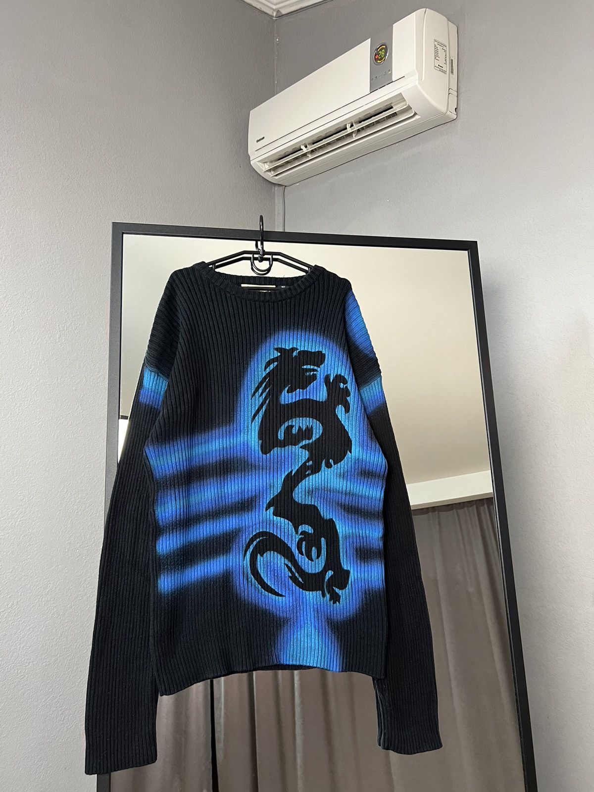 image of Diesel x Vintage Y2K Dragon Gothic Distressed Faded Effect Sweater in Grey, Men's (Size Medium)
