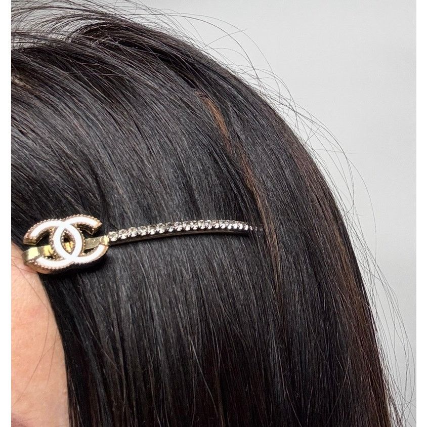 Chanel Chanel CC Enamel and Crystal White & Gold Tone Hair Pin Size ONE SIZE - 2 Thumbnail