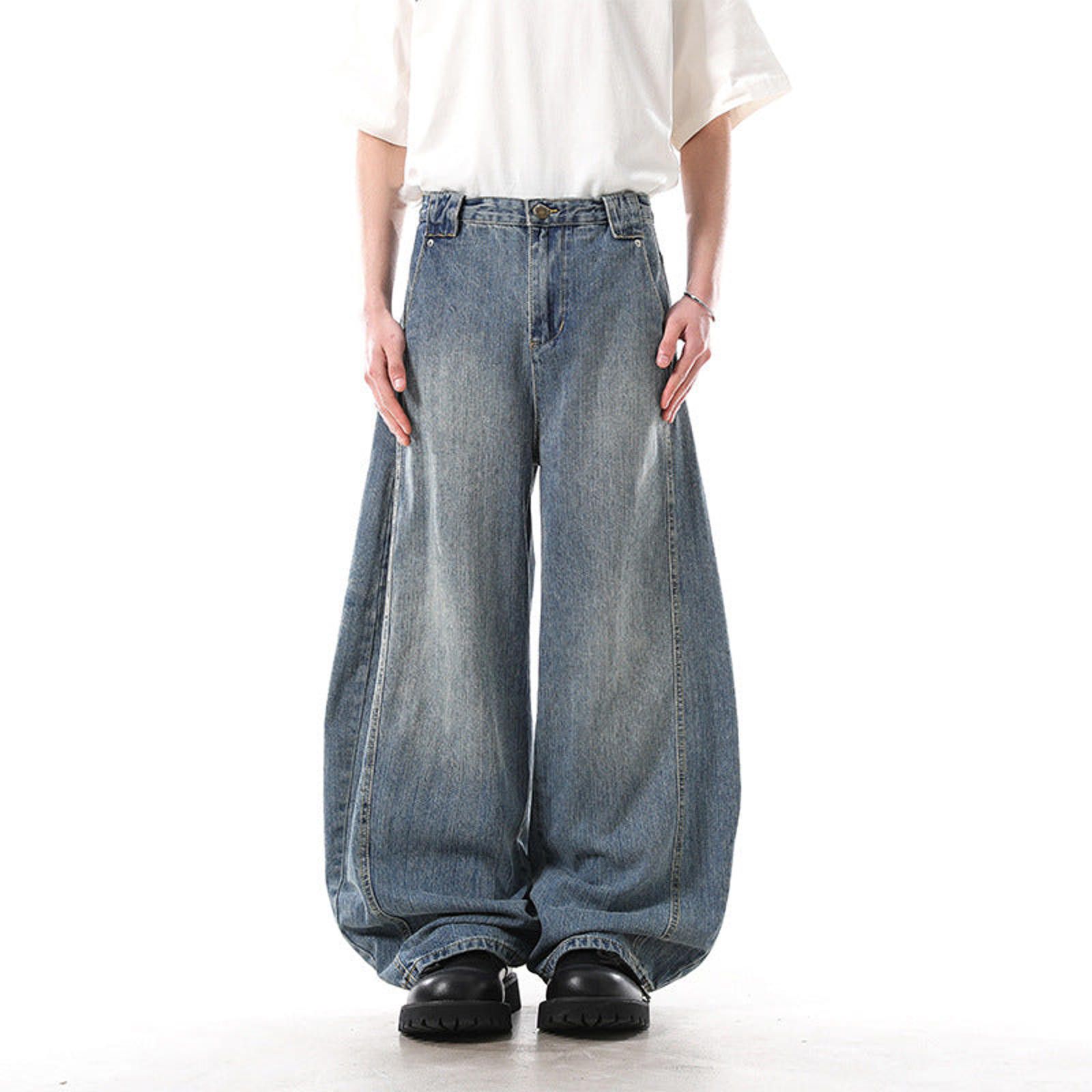 Vintage Blue Wide Leg Denim Jeans, Baggy Loose Fit Jeans Size US 32 / EU 48 - 4 Thumbnail