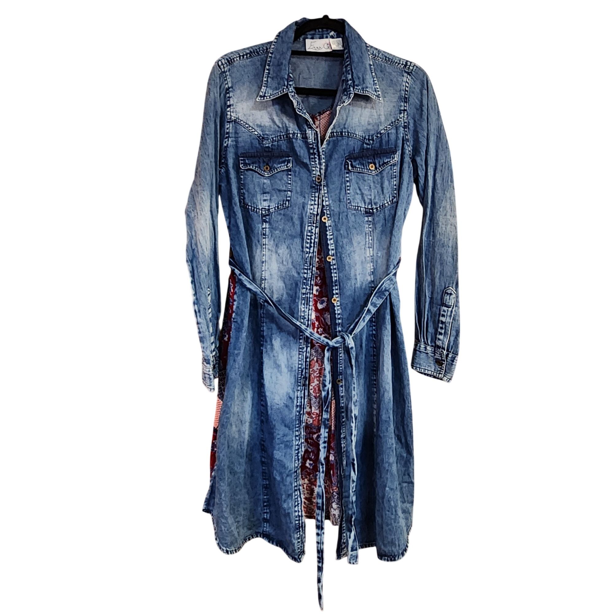 Other Emma G Denim Jean Shirt Dress Faux Quit inspired back Womens Size M / US 6-8 / IT 42-44 - 1 Thumbnail