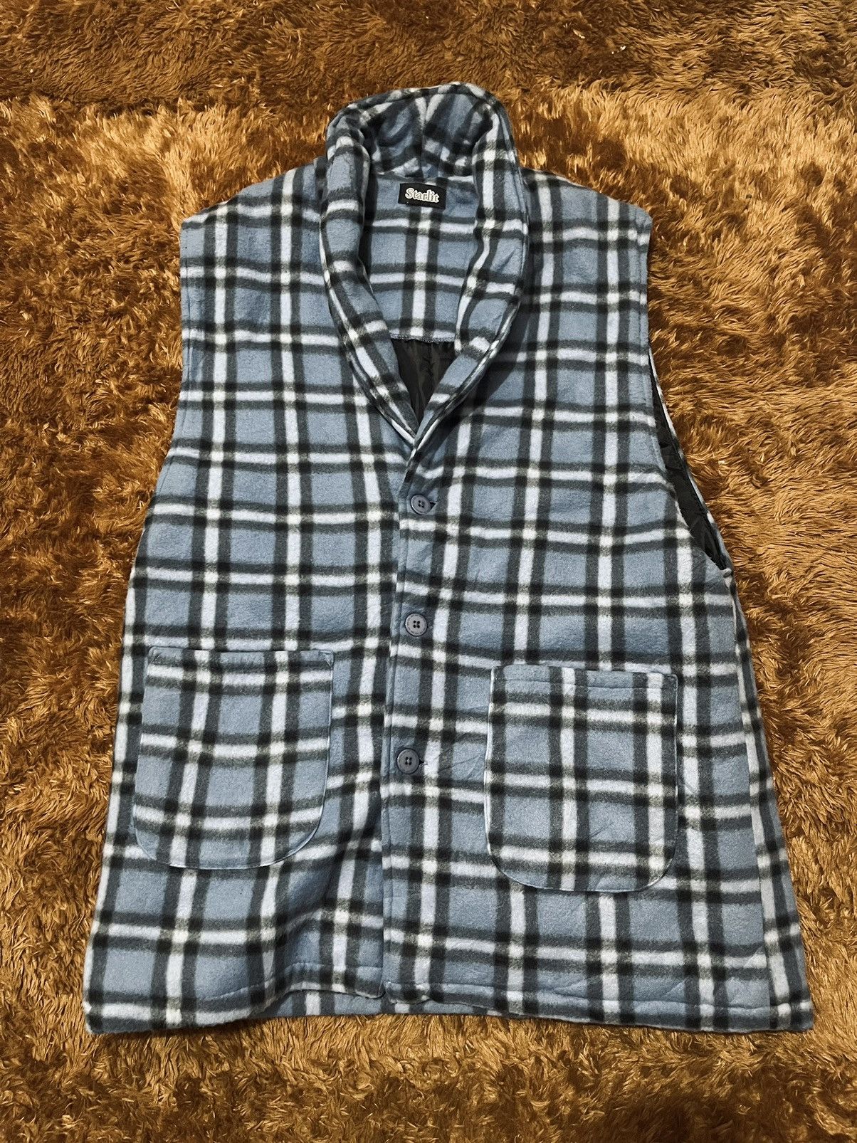 Starlit Check Flannel Pattern Puffer Vest Y2K Style