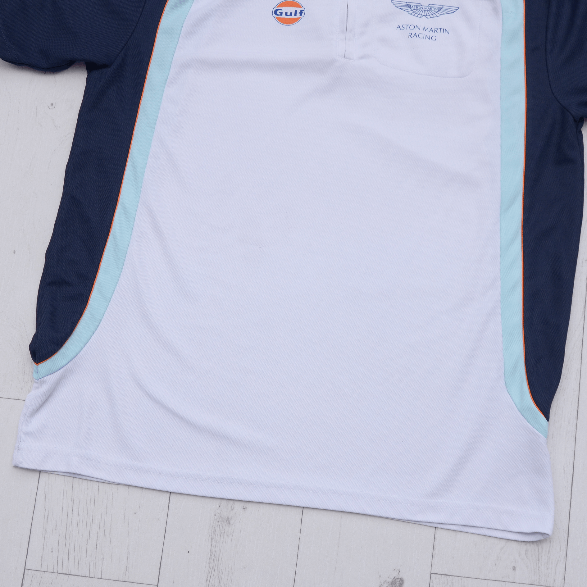 Vintage Aston Martin Racing Team Polo T-Shirt Gulf Rare Vintage XL-L Size US XL / EU 56 / 4 - 4 Thumbnail