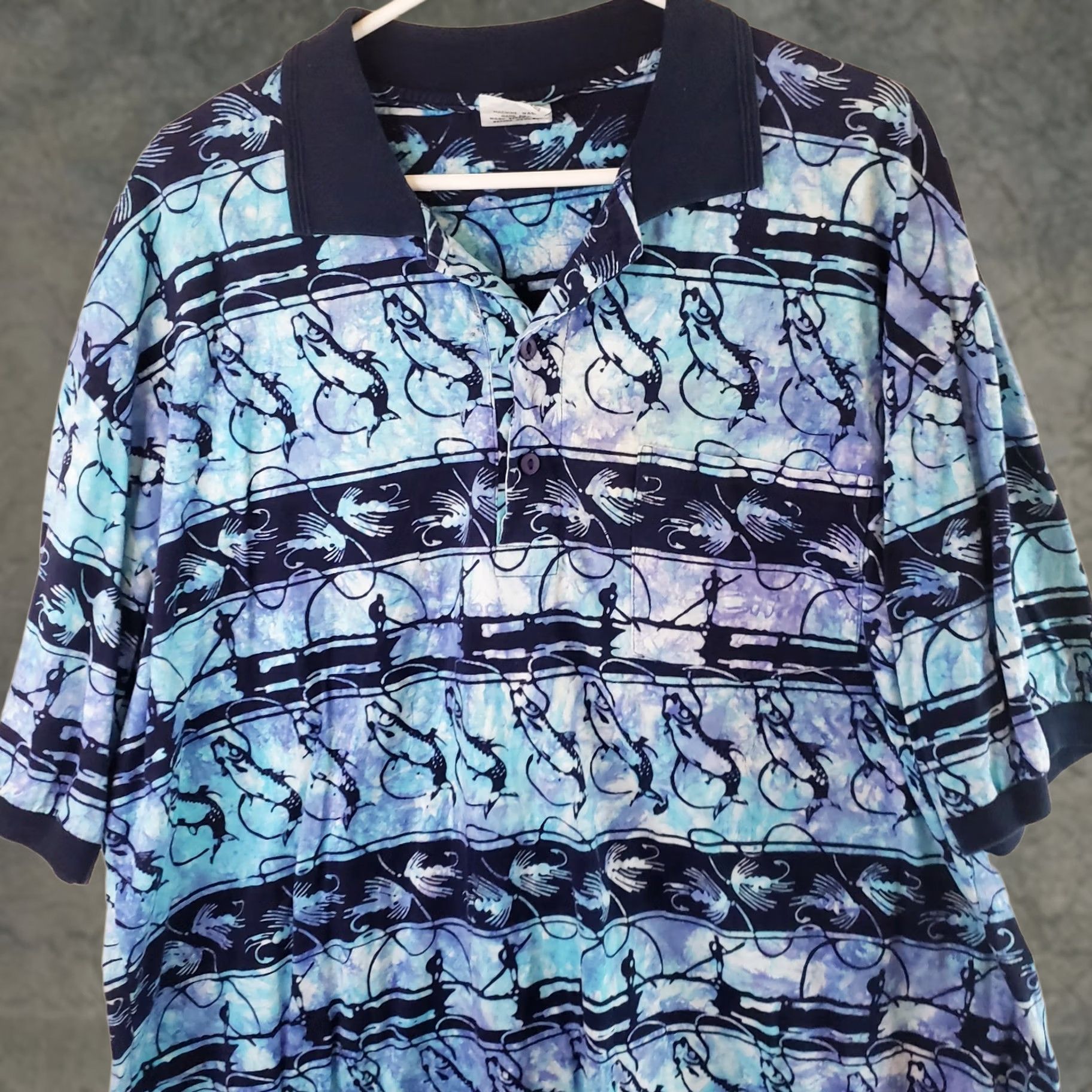 Vintage Rum Reggae Polo Shirt Mens XXL Short Sleeve Cotton Fly Fish Printed Blue Black Size US XXL / EU 58 / 5 - 1 Thumbnail