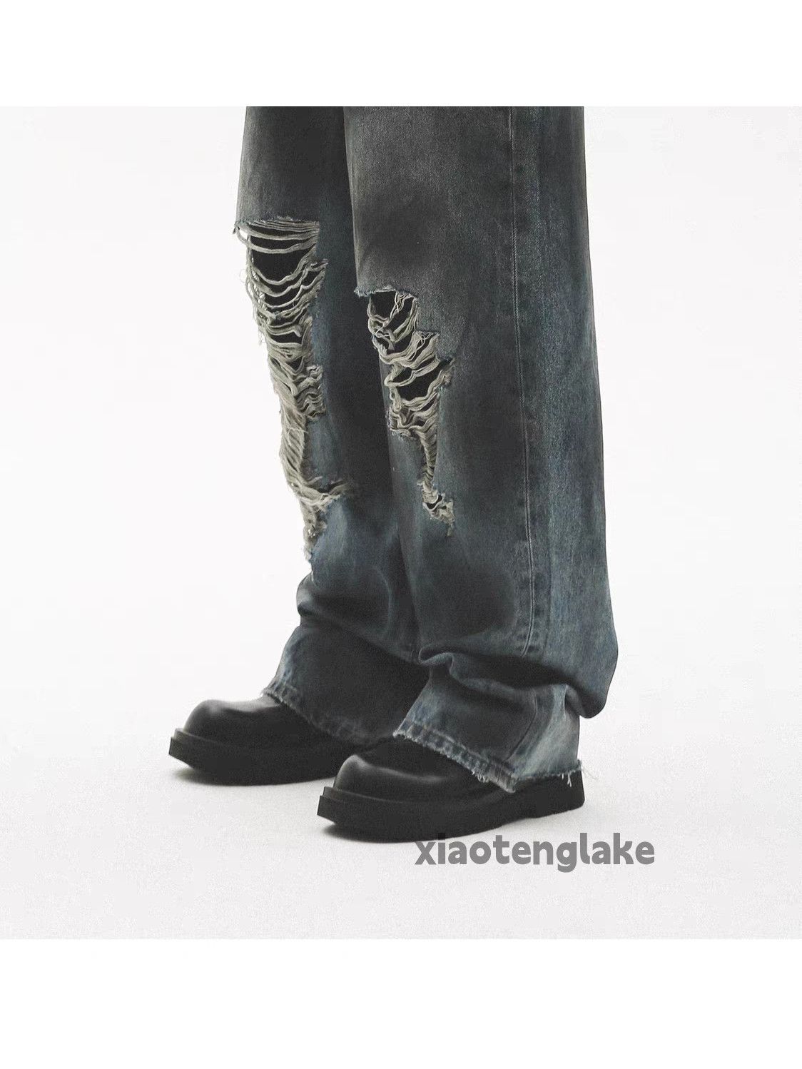 Jean Unisex washed faded stain paint grunge baggy jeans Size US 30 / EU 46 - 7 Thumbnail