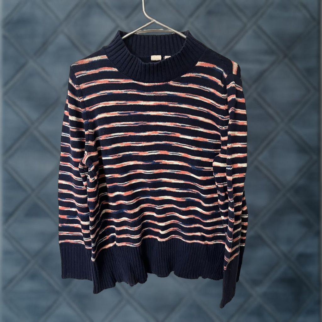 Gap GAP Striped Mock Neck Sweater Woman’s XL navy coral cotton blend Size XL / US 12-14 / IT 48-50 - 1 Thumbnail