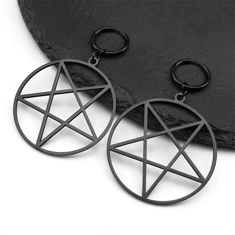 Jewelry Big Round Pentagram Gothic Hoop Earrings Jewelry Gift Size ONE SIZE - 4 Thumbnail
