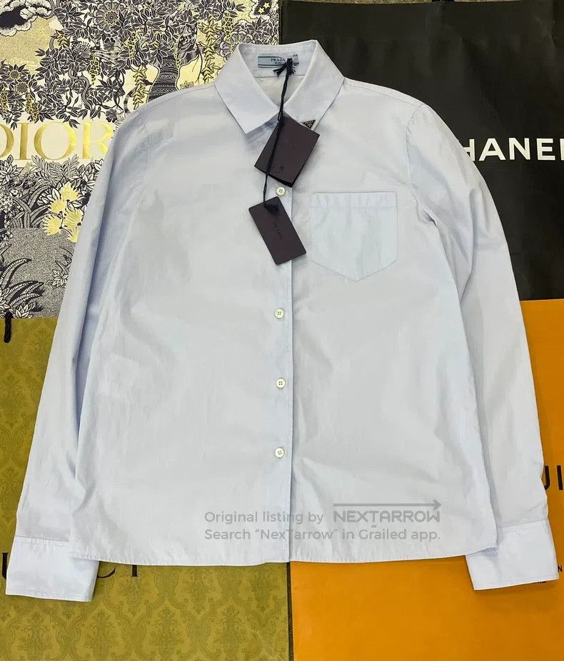 Prada Prada Blue neckline triangle logo shirt Size XS / US 0-2 / IT 36-38 - 1 Thumbnail
