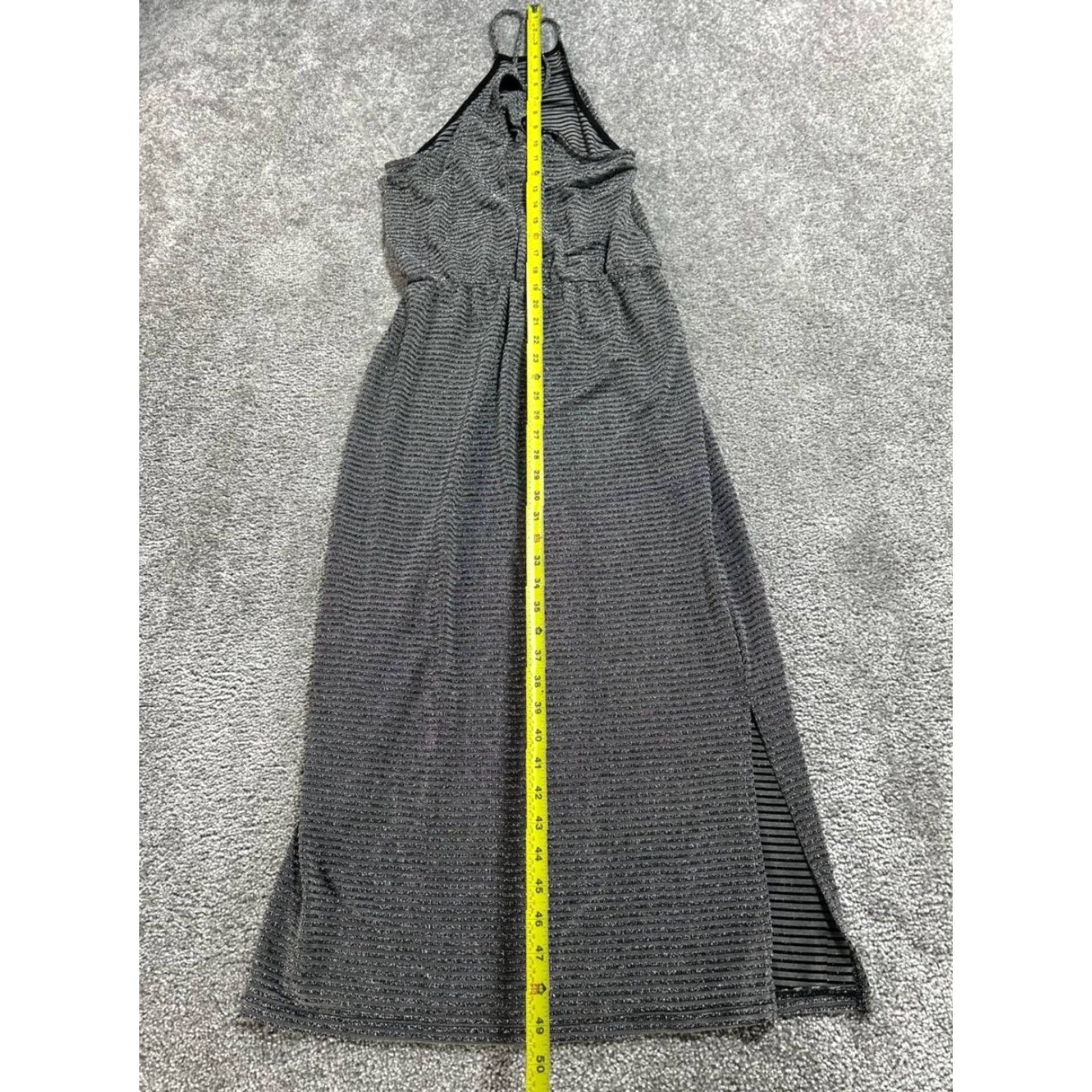 Vintage Everly Maxi Dress Women XS Gray Stripes Halter Dress Maxi Straps Stretch Casual Modern Size XS / US 0-2 / IT 36-38 - 4 Thumbnail