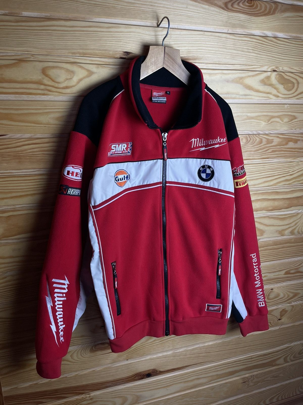 BMW × Vintage BMW Racing Milwaukee Motorrad Fleece Jacket XL Bike Red Warm Size US XL / EU 56 / 4 - 1 Thumbnail