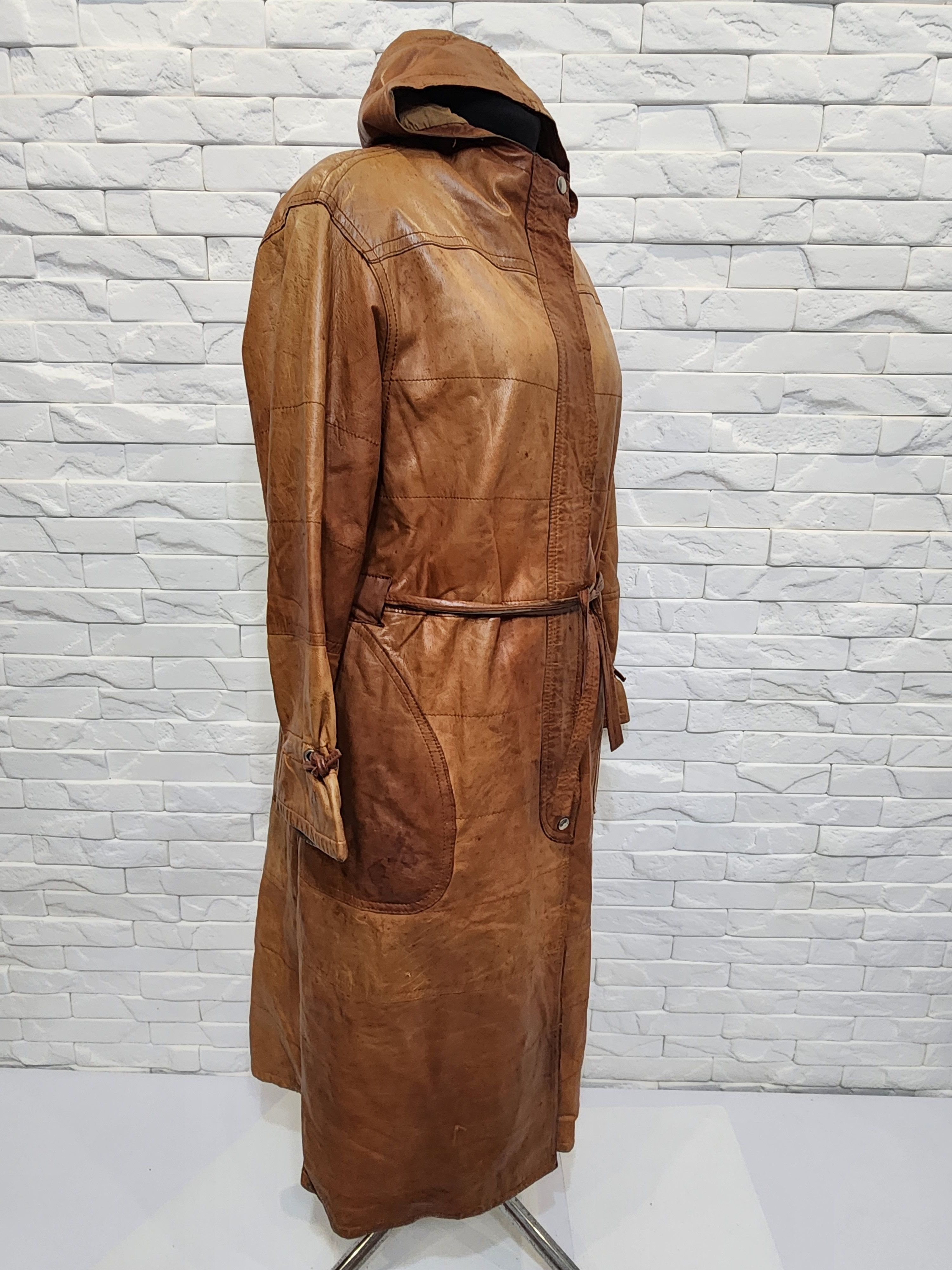 Vintage Brown women's leather jacket with a hood. Size XL / US 12-14 / IT 48-50 - 3 Thumbnail