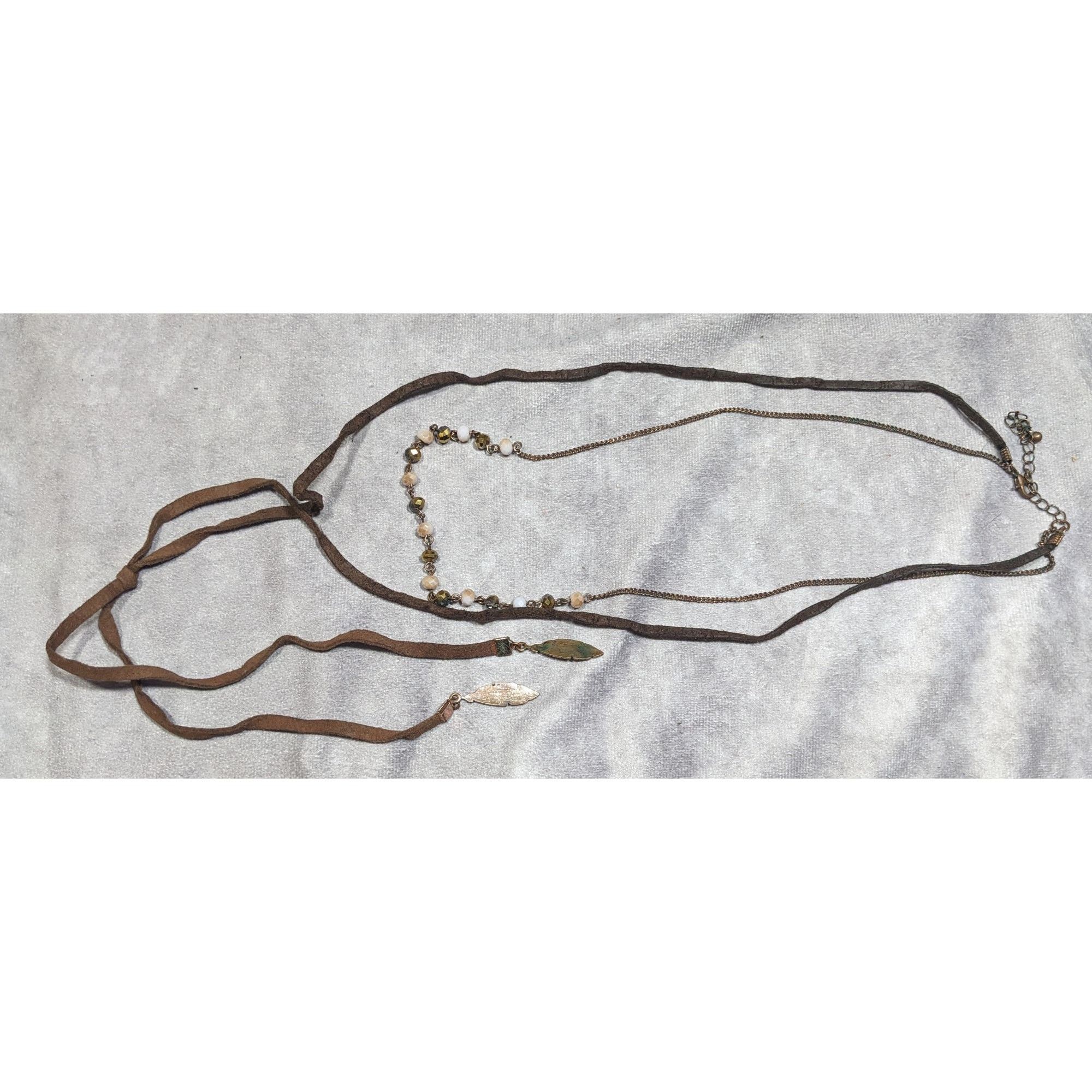Other Bohemian Hippie Brown Suede Beaded Necklace With Tie Accent Size ONE SIZE - 7 Thumbnail