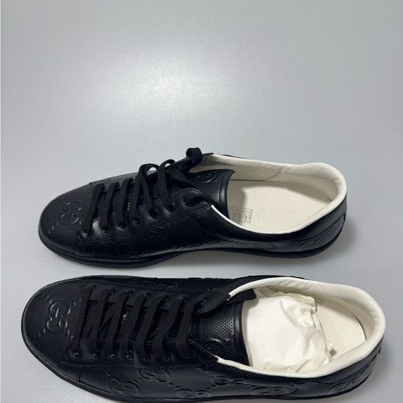Gucci Gucci Ace GG Embossed Black Leather Sneakers Men’s 12.5 Size US 12.5 / EU 45-46 - 4 Thumbnail