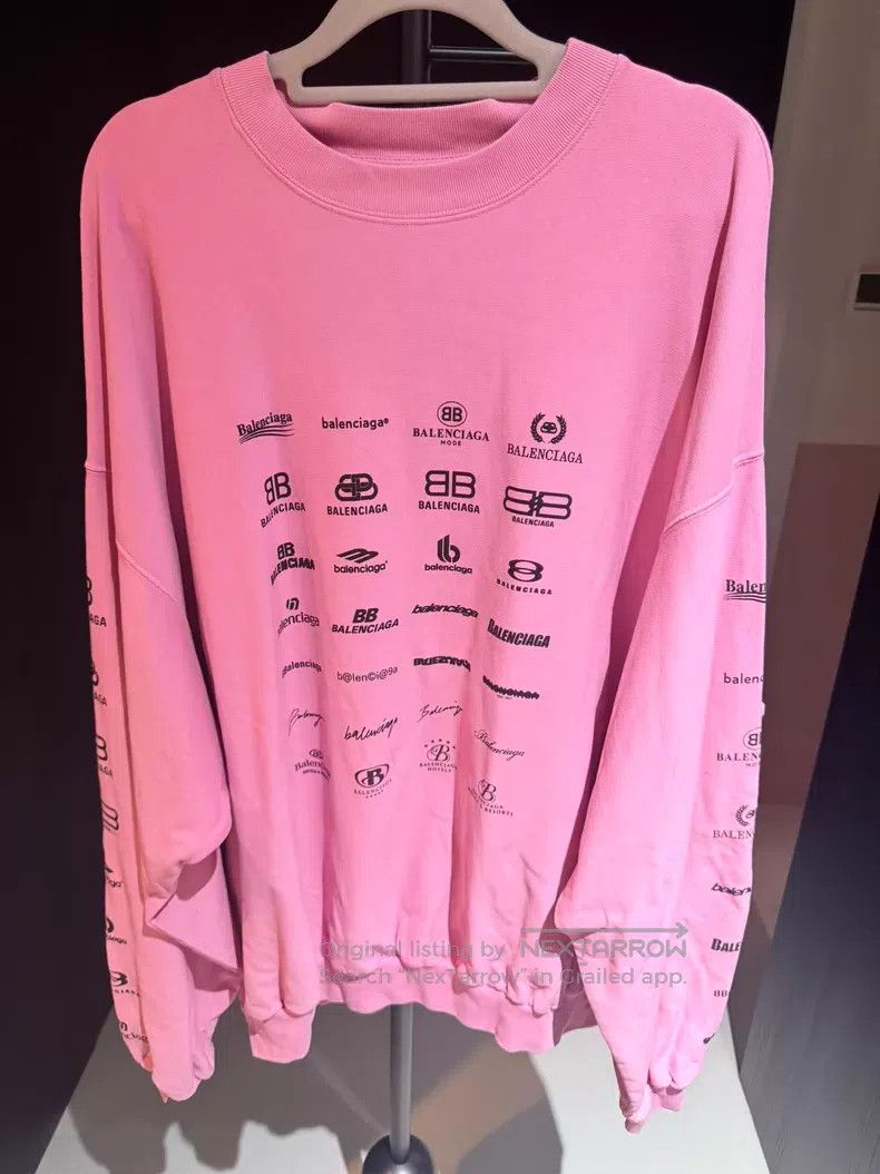 Balenciaga Balenciaga Pink Multi-Element Full-Print Logo Sweatshirt Size US L / EU 52-54 / 3 - 1 Thumbnail