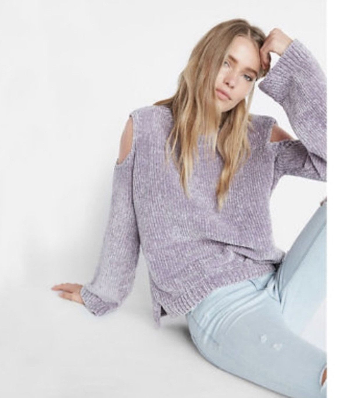 Express EXPRESS COLD SHOULDER SWEATER💜 Size XS / US 0-2 / IT 36-38 - 2 Thumbnail