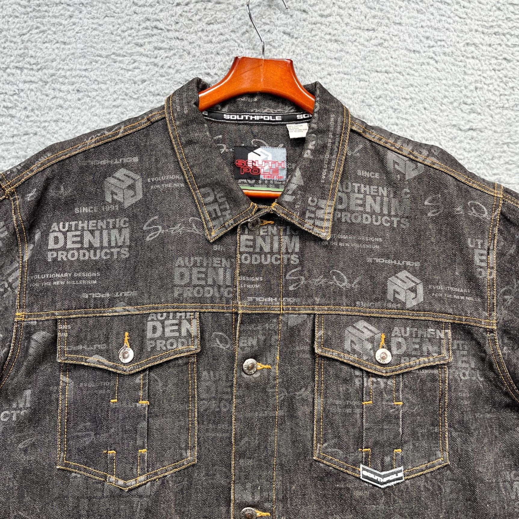 Southpole VINTAGE SouthPole Waxed Denim Jacket Mens XL Black AOP Graffiti Streetwear Logo Jacket Size US XL / EU 56 / 4 - 5 Thumbnail
