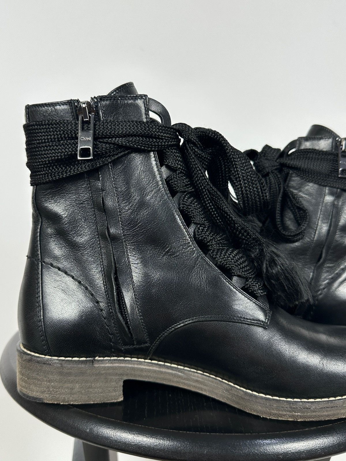 Chloe Chloe Harper Black Leather Combat Lace Up Ankle Boots Size US 6 / IT 36 - 17 Thumbnail