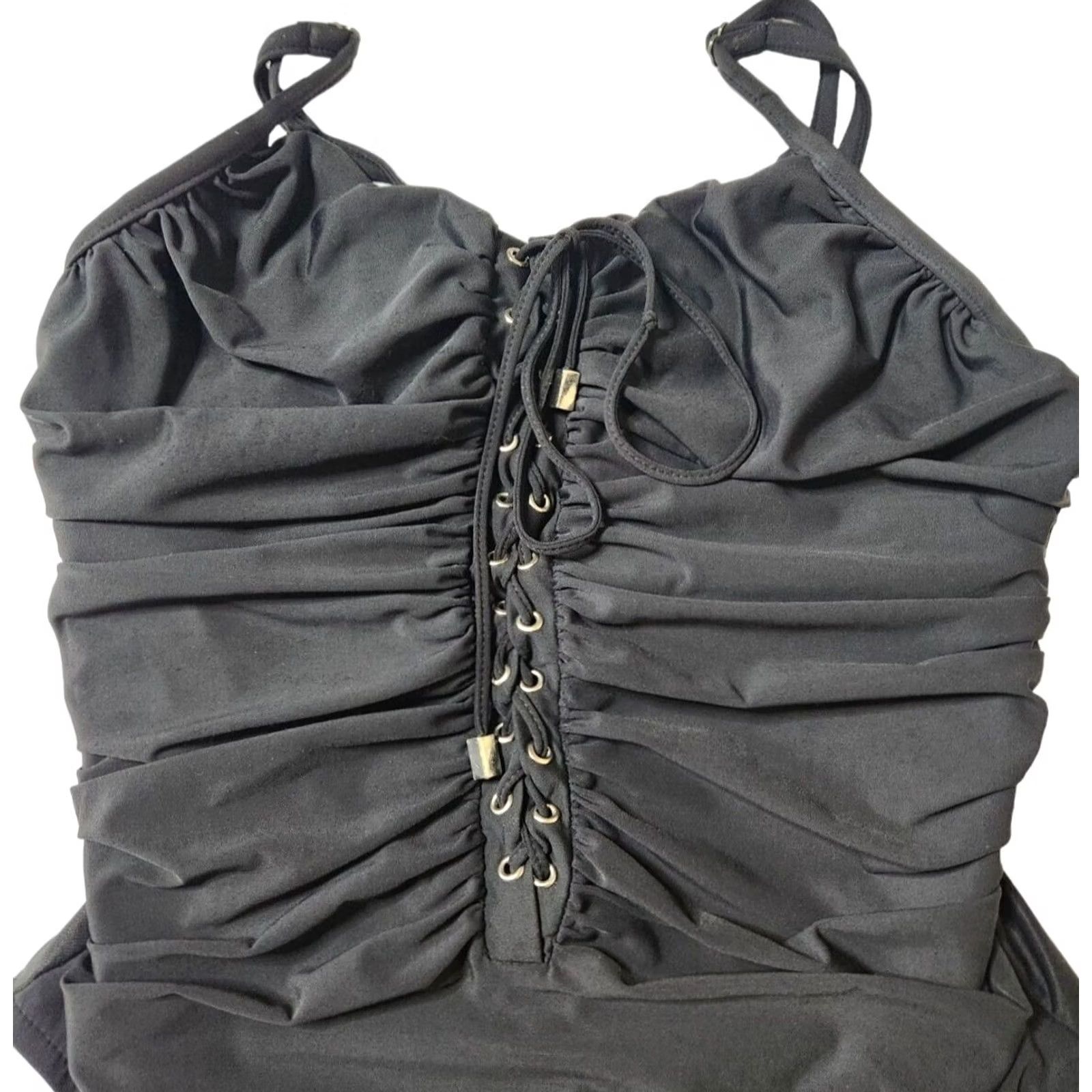 Vintage Magicsuit Womens One Piece Swimsuit Sz 12 Underwired Lace Up Black Size ONE SIZE - 3 Thumbnail