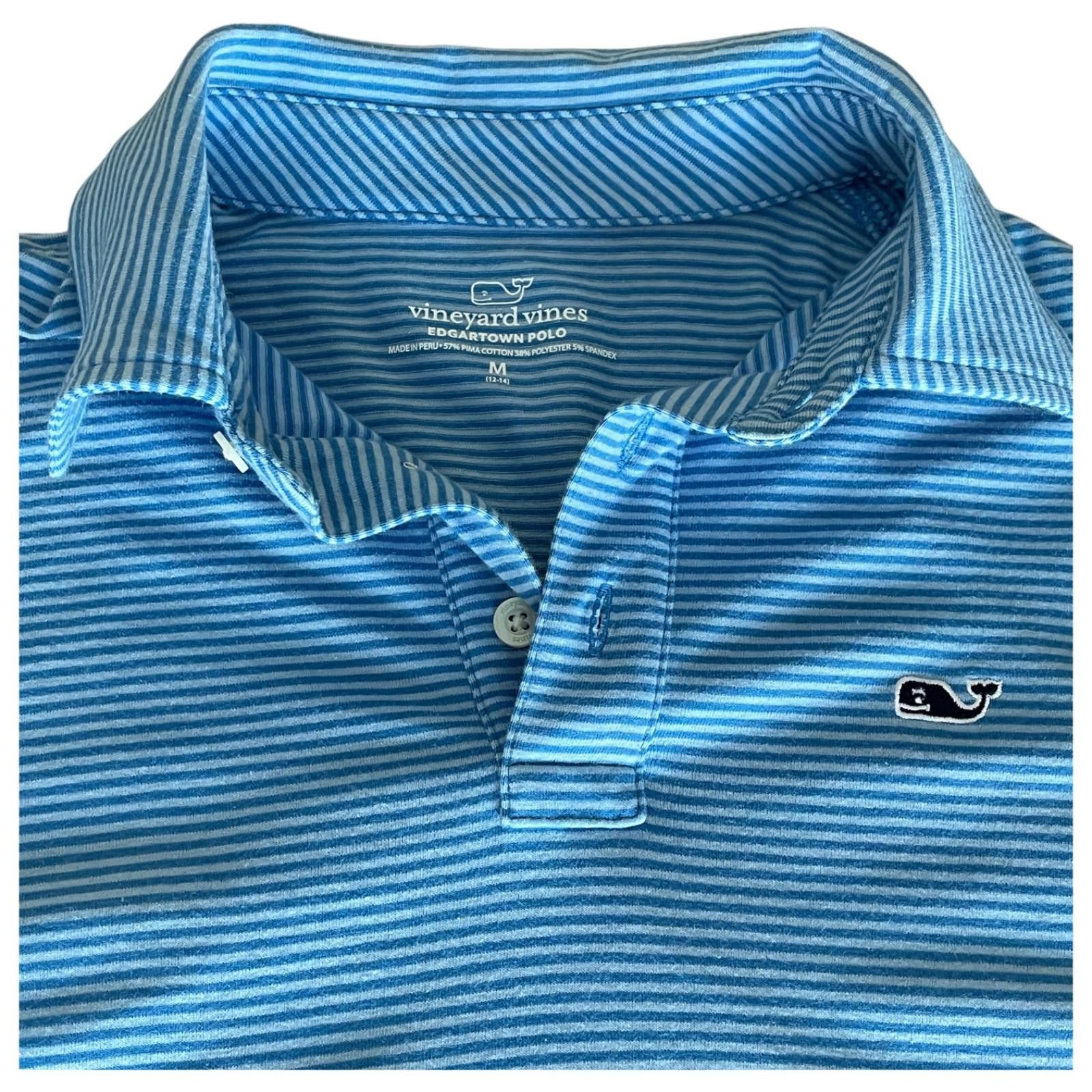 Vineyard Vines Vineyard Vines Youth M Sankaty Perf LS Polo Aqua Stripe Size US M / EU 48-50 / 2 - 3 Thumbnail