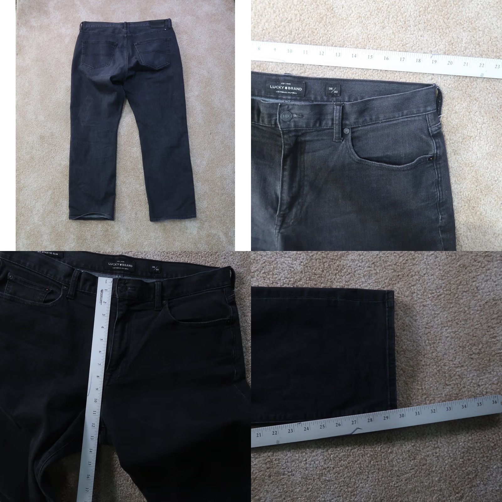 Lucky Brand Lucky Brand 410 Jeans Men's 36x30 Slim Straight Denim Black 5-Pocket Belt Loops Regular Cotton Blend Zip Closure Distressed No Vintage No Distressed? Size US 36 / EU 52 - 8 Thumbnail