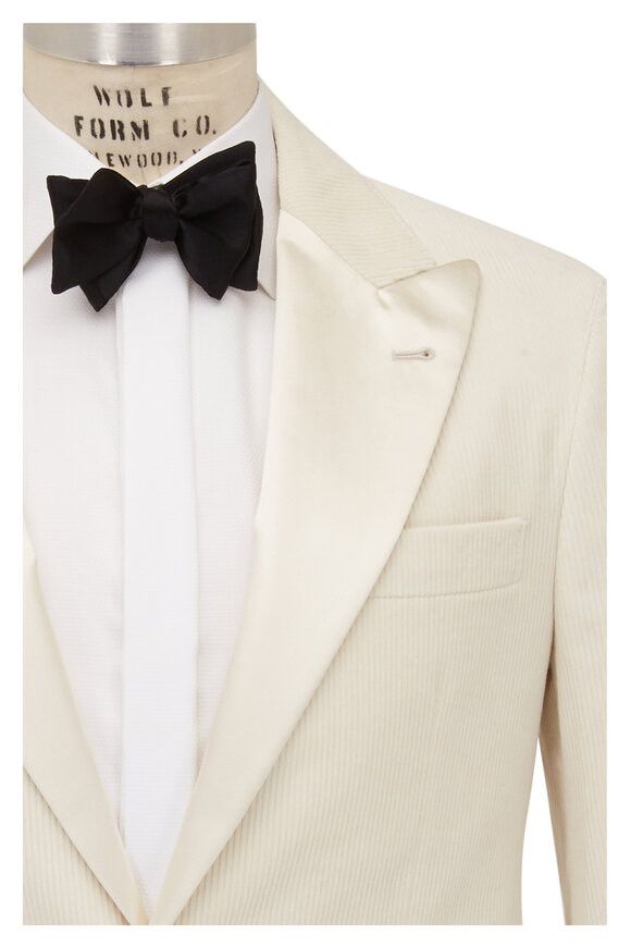 Brunello Cucinelli o1mtch0225 Corduroy Dinner Jacket in Off White Size US L / EU 52-54 / 3 - 2 Thumbnail