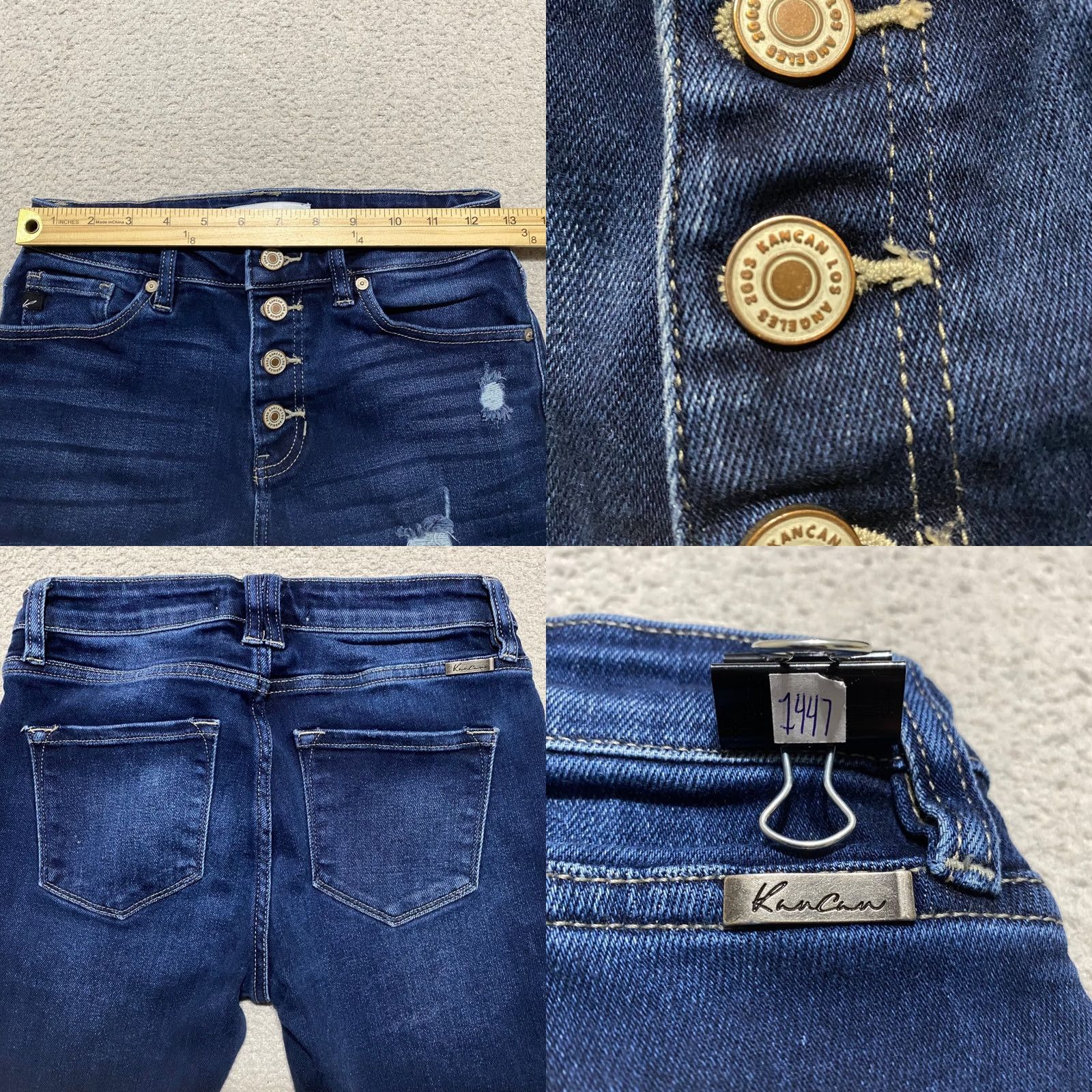 Vintage KanCan Womens Jeans 26 Blue Denim Dark Wash Skinny Distressed High Rise Stretch Button Zip Pocket 5-Pocket Regular Inseam 26in Size 26" / US 2 / IT 38 - 8 Thumbnail