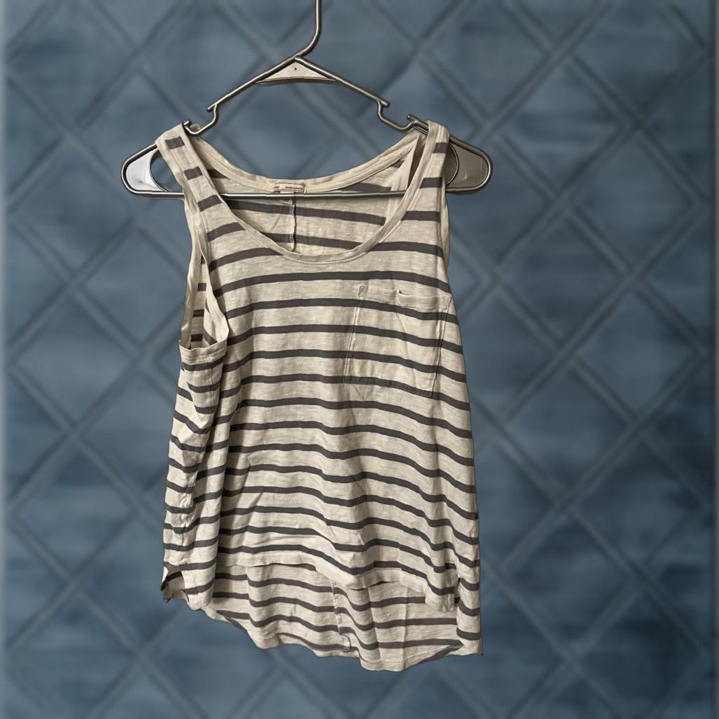 Gap GAP Tank Women S White Gray Striped Sleeveless Open Knit Casual Basic 100% Cotton Knit Lightweight Easy Care Size S / US 4 / IT 40 - 1 Thumbnail