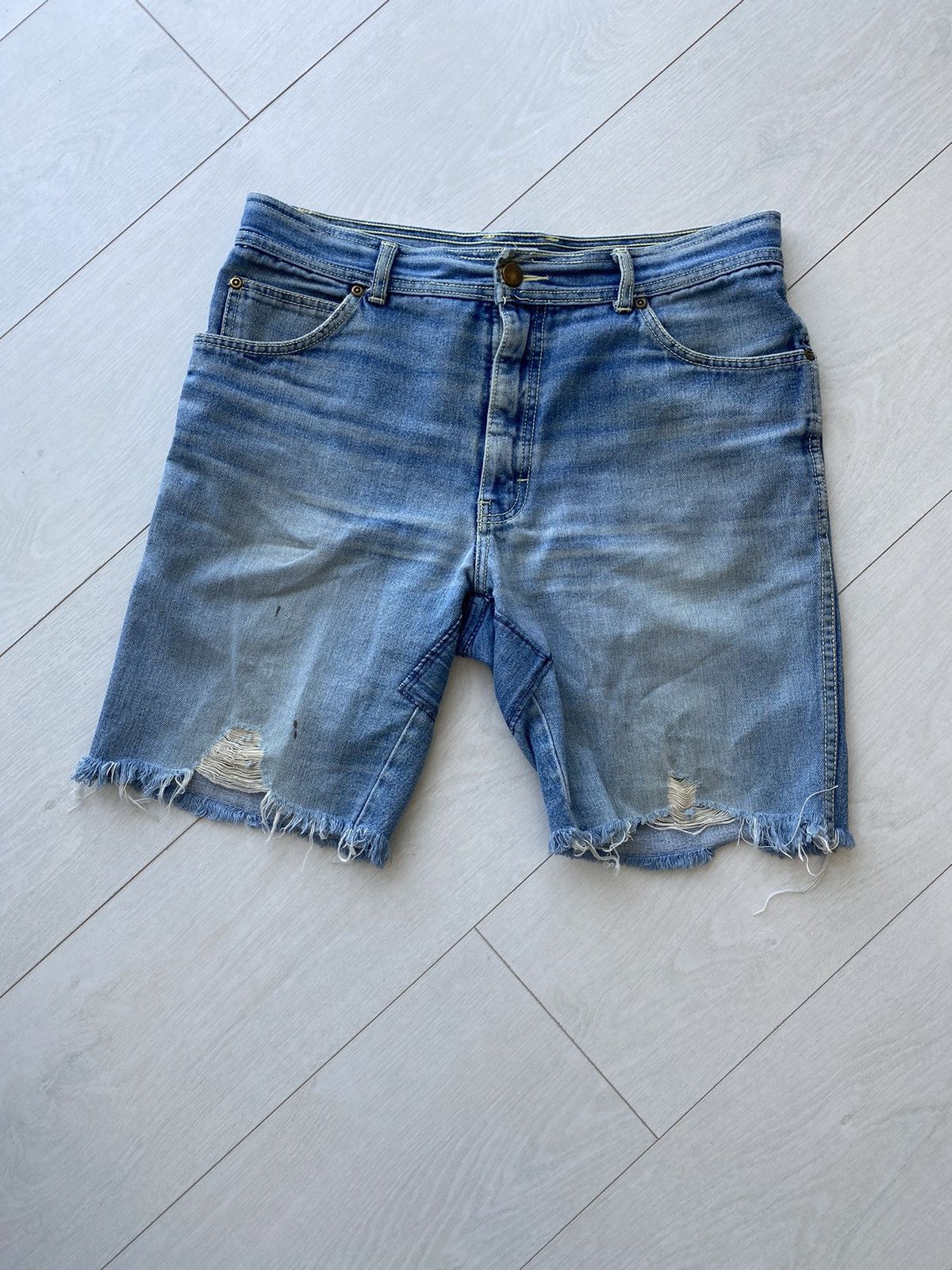 image of Vintage Repaired Distressed Denim Shorts in Blue, Men's (Size 33)