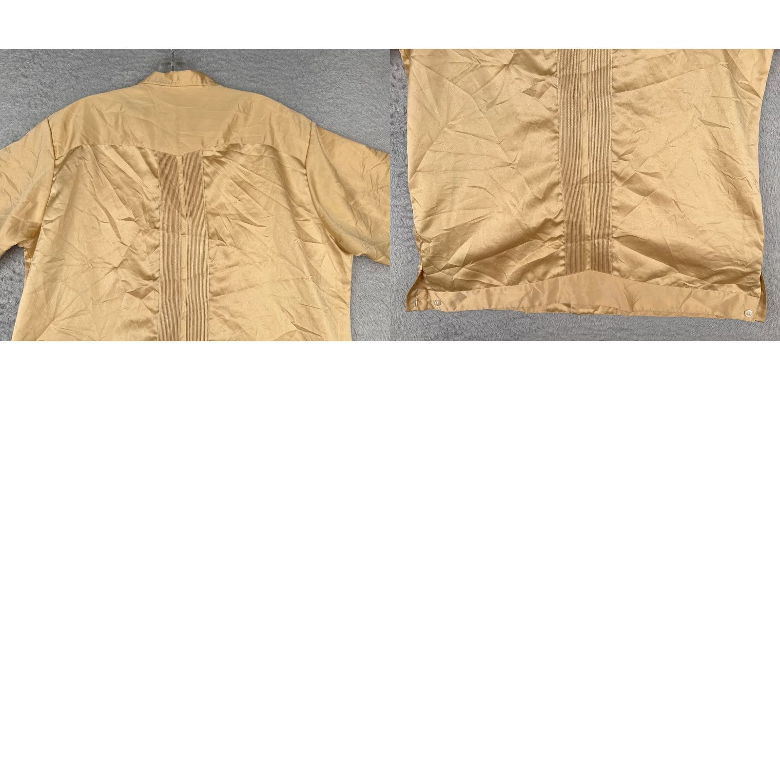 Vintage Calderon Shirt Men Large Yellow Guayabera Button Up Polyester Satin 4 Pocket Short Sleeve Compact Casual Resort Aloha Beach Vacation 4 Pocket Mens Size US L / EU 52-54 / 3 - 9 Thumbnail