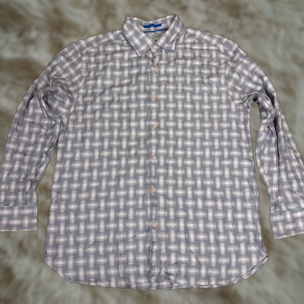 Tommy Bahama Tommy Bahama Mens Button-Up Shirt L Purple Long Sleeve Cotton Silk Plaid Size US L / EU 52-54 / 3 - 1 Thumbnail