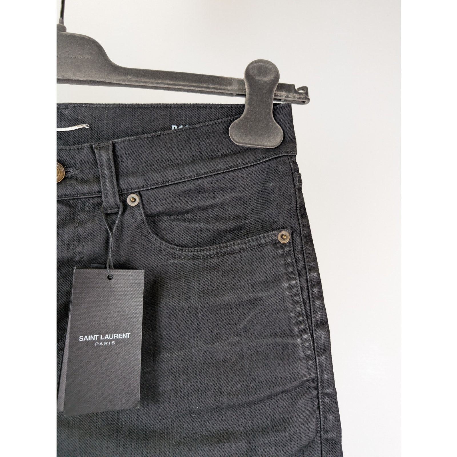 Saint Laurent Paris o1rshd1 Skinny Medium Waist Denim Jean in Black/Light Glazed Size US 29 - 5 Thumbnail