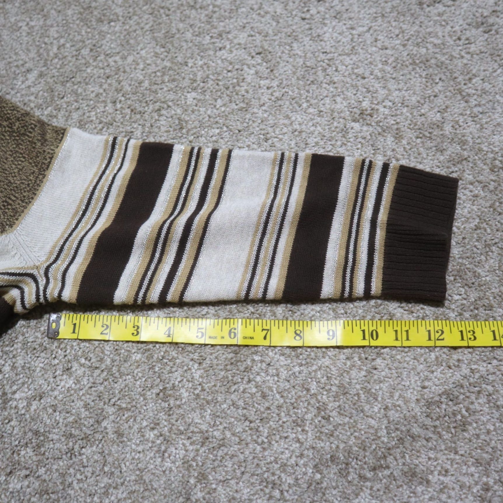 Liz Claiborne Liz Claiborne Shirt Women's Large Brown Striped Lightweight Knit Sweater Silk Cotton Size L / US 10 / IT 46 - 6 Thumbnail