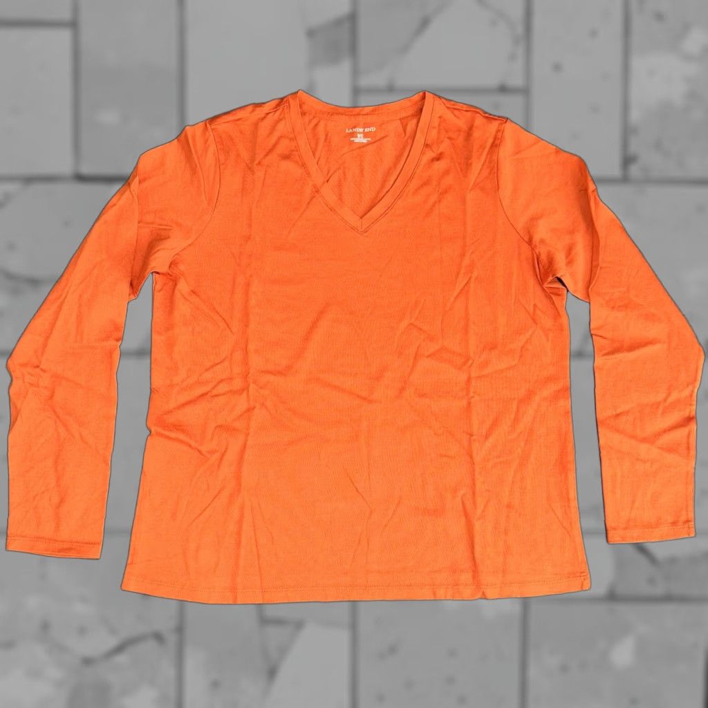Lands' End VINTAGE Lands' End Vneck Longsleeve Shirt Womens M Dark Ginger 100% Cotton Peru Size M / US 6-8 / IT 42-44 - 1 Thumbnail