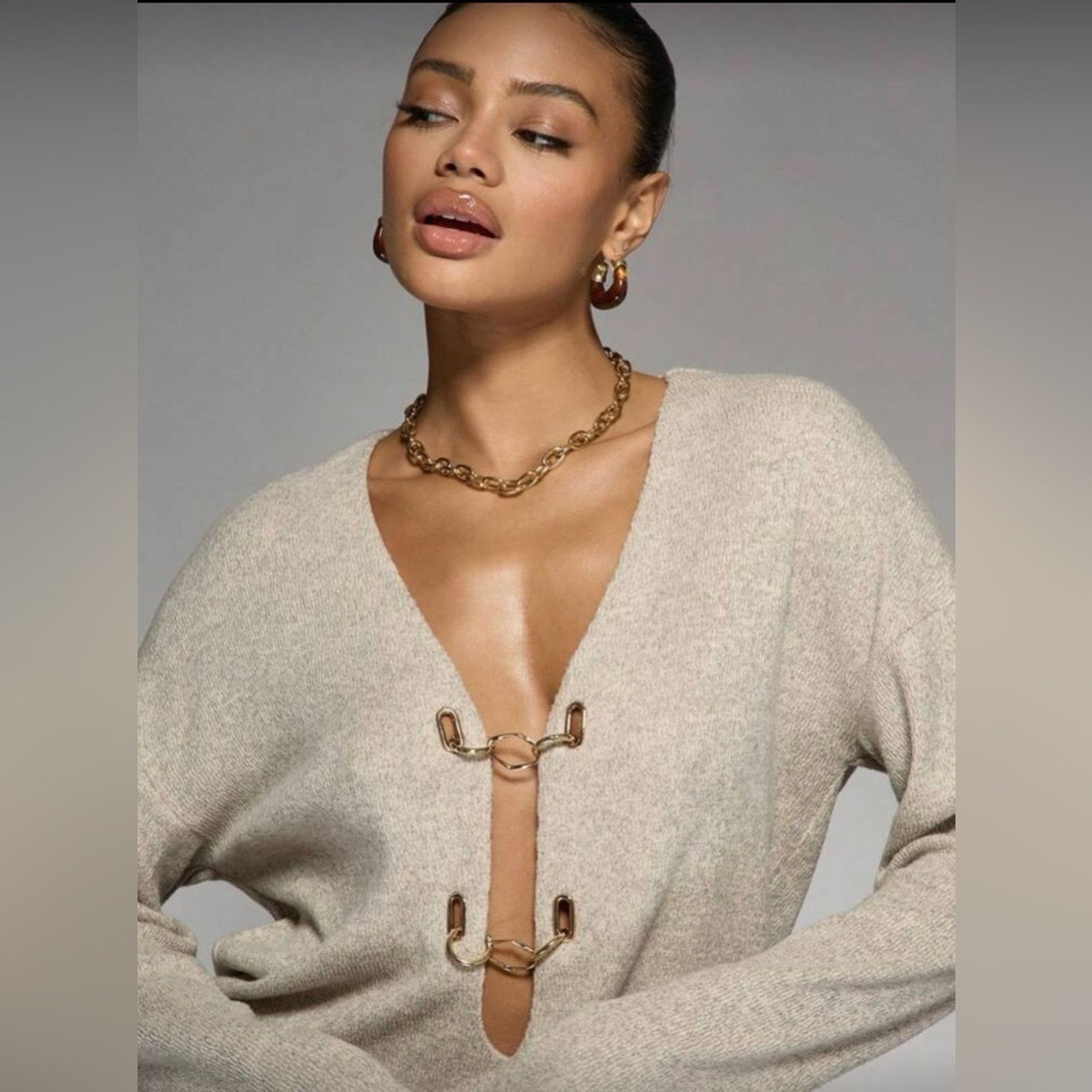 Other New Y2K Chic Beige Sweater Dress with Gold Accents size XS Size S / US 4 / IT 40 - 4 Thumbnail