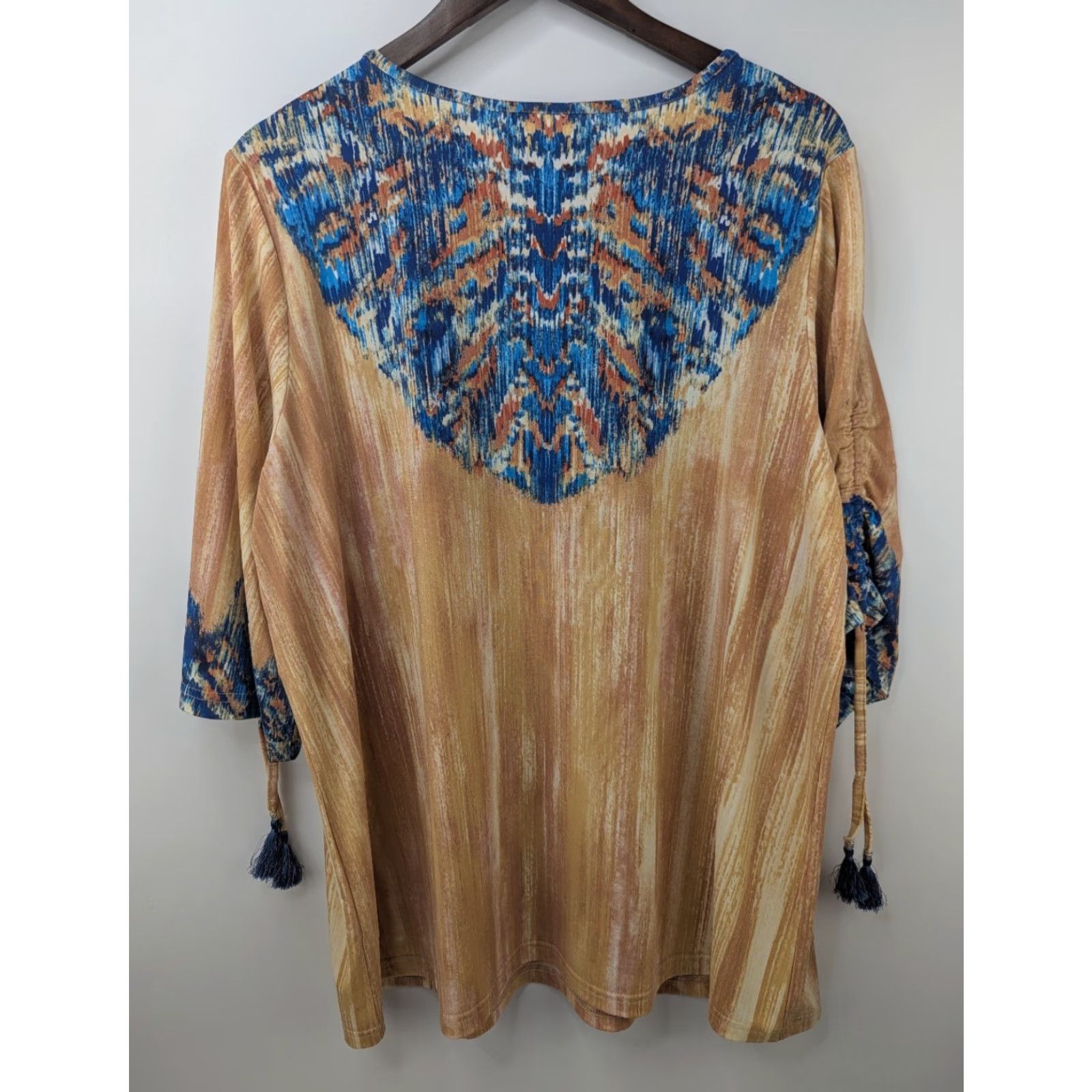 Vintage Belle by Kim Gravel Blouse 1X Blue Orange Bohemian Print V-Neck 3/4 Sleeve Shirt Womens Size XL / US 12-14 / IT 48-50 - 4 Thumbnail