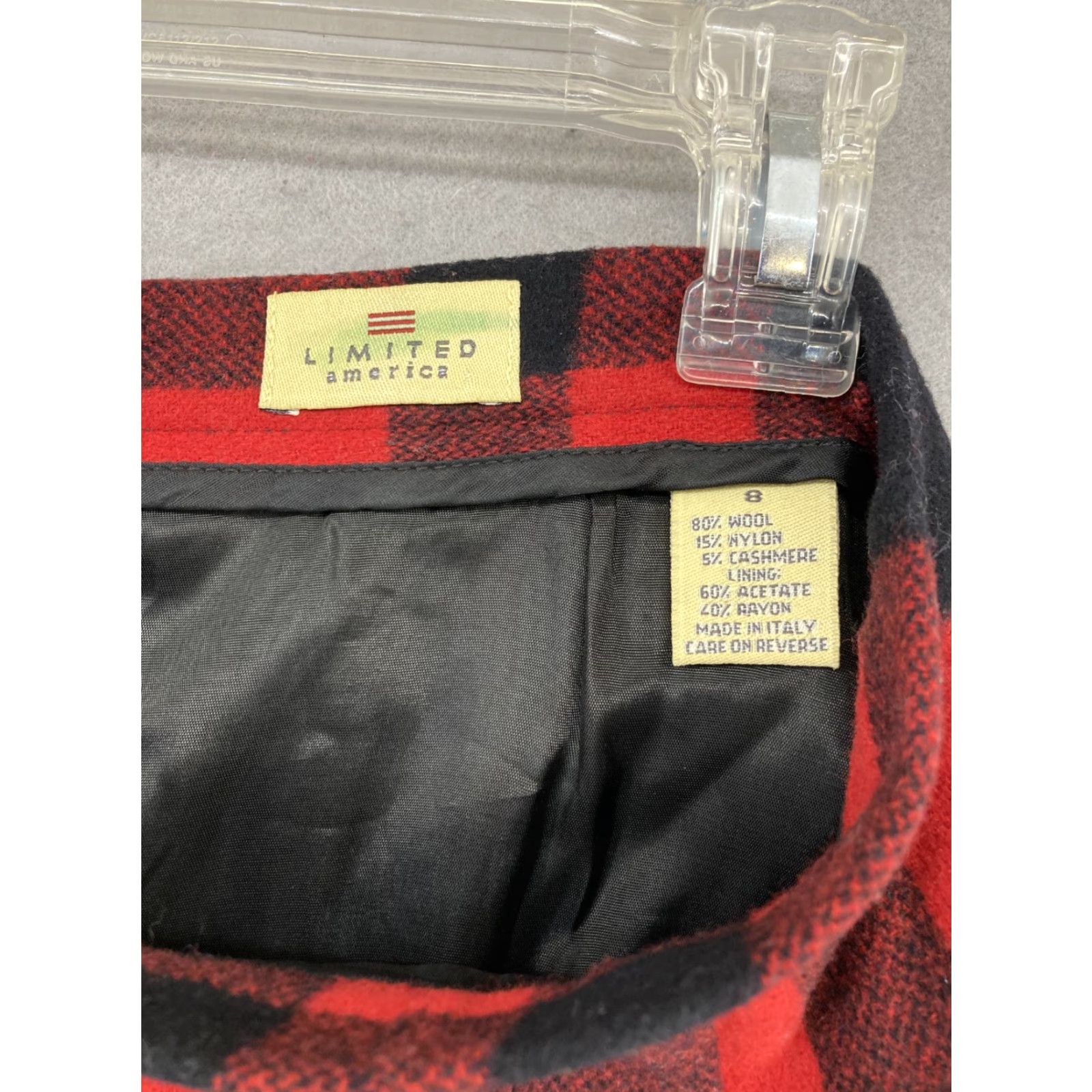 Vintage Limited America Women's Wool Plaid Mini Skirt 8 Red & Black Retro 90s Preppy Denim Style Short Length Size 30" / US 8 / IT 44 - 2 Thumbnail