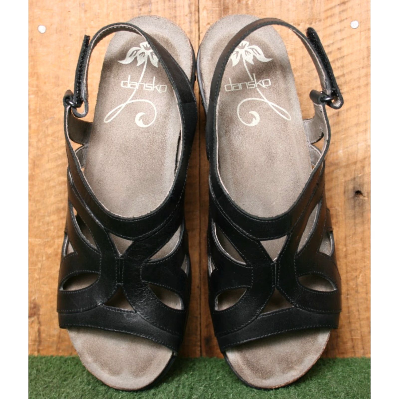 Dansko DANSKO Felicia Black Leather Wedge Heel Slingback Sandal US 9.5 Women's Sandal Strappy Leather Heel High 3-3.9 in Vintage? (No N/A) Size US 10 / IT 40 - 4 Thumbnail